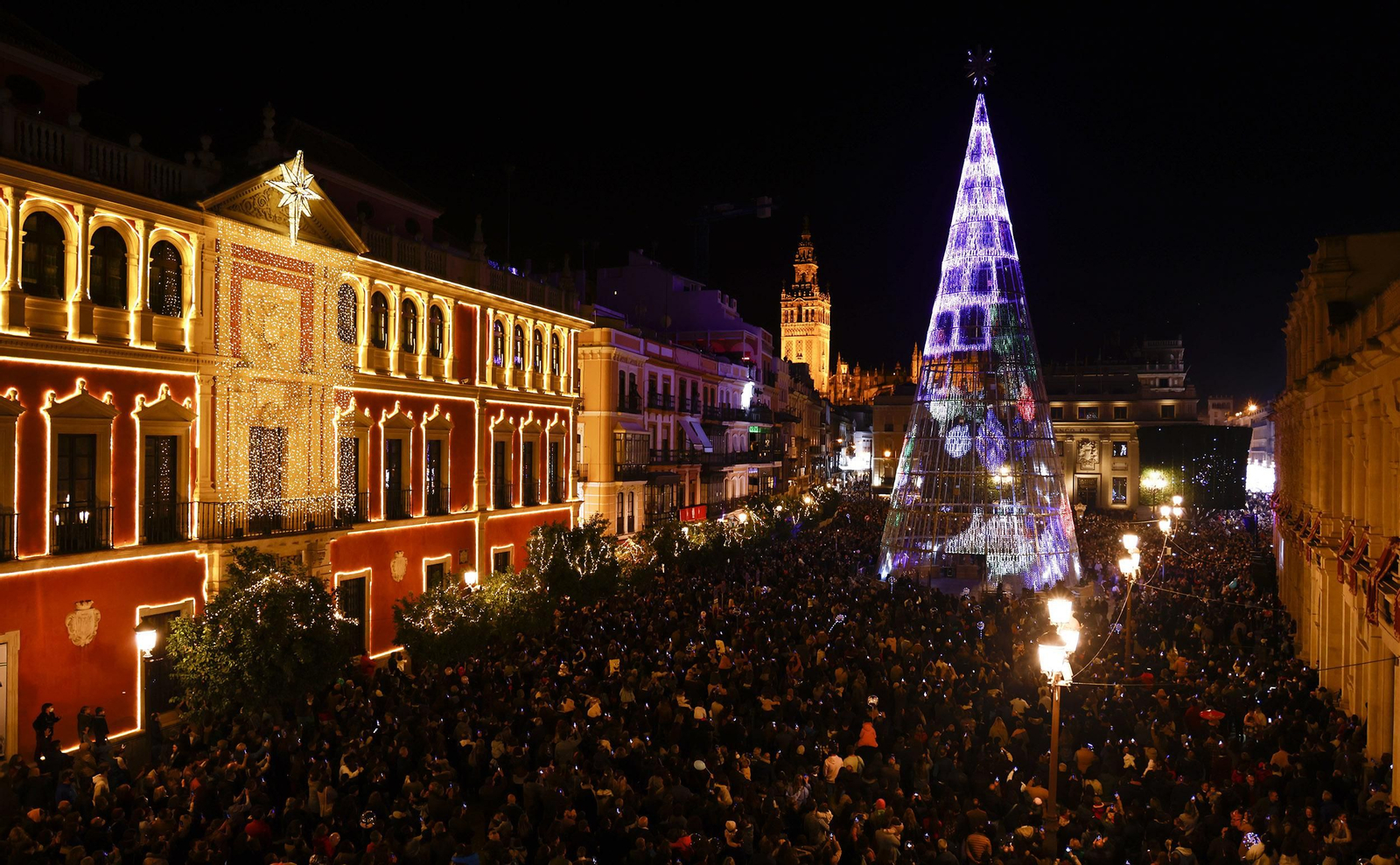 La Plaza de San Francisco durante el espectáculo del árbol de Navidad.