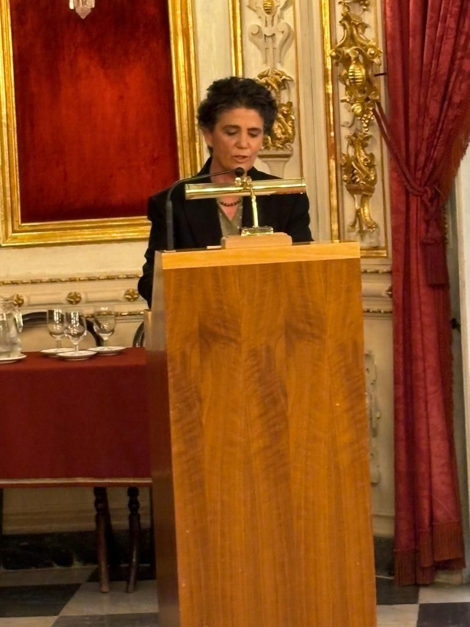 Elena Pilar Palomino-Borbón, durante la conferencia de ingreso en la Real Academia Hispanoamericana de Ciencia, Artes y Letras. Elena Pilar Palomino-Borbón, durante la conferencia de ingreso en la Real Academia Hispanoamericana de Ciencia, Artes y Letras.