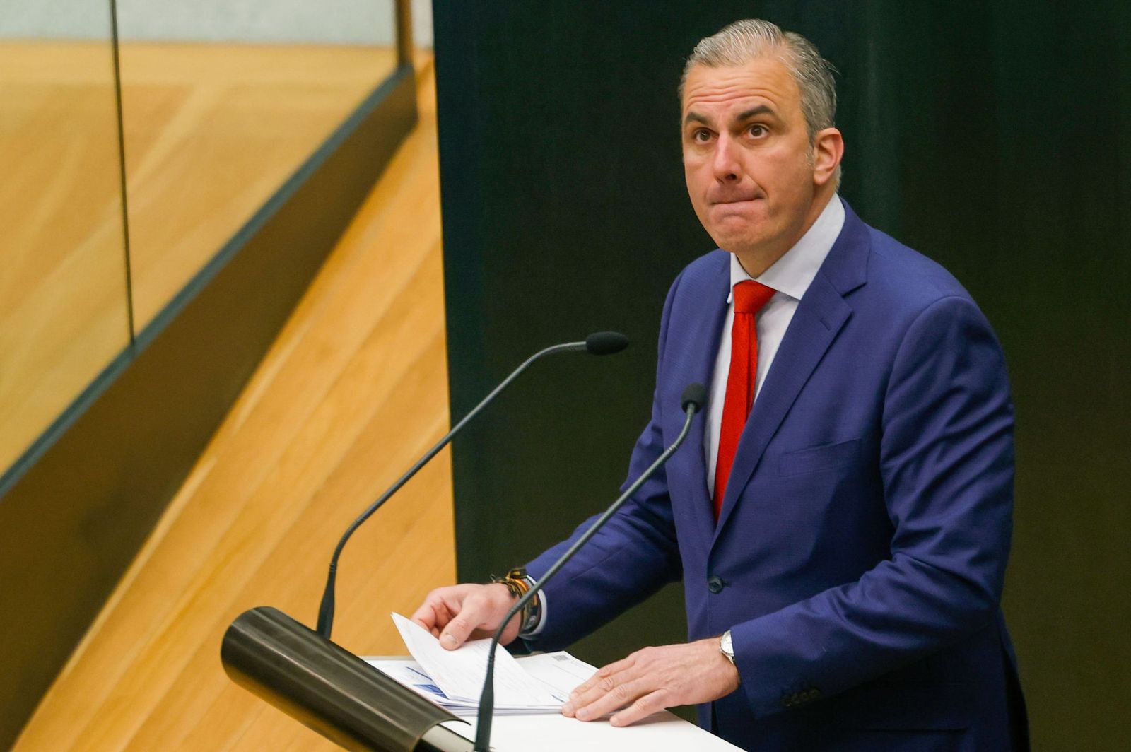 Javier Ortega Smith, en su intervención este martes en el pleno del Ayuntamiento de Madrid como portavoz de Vox.
