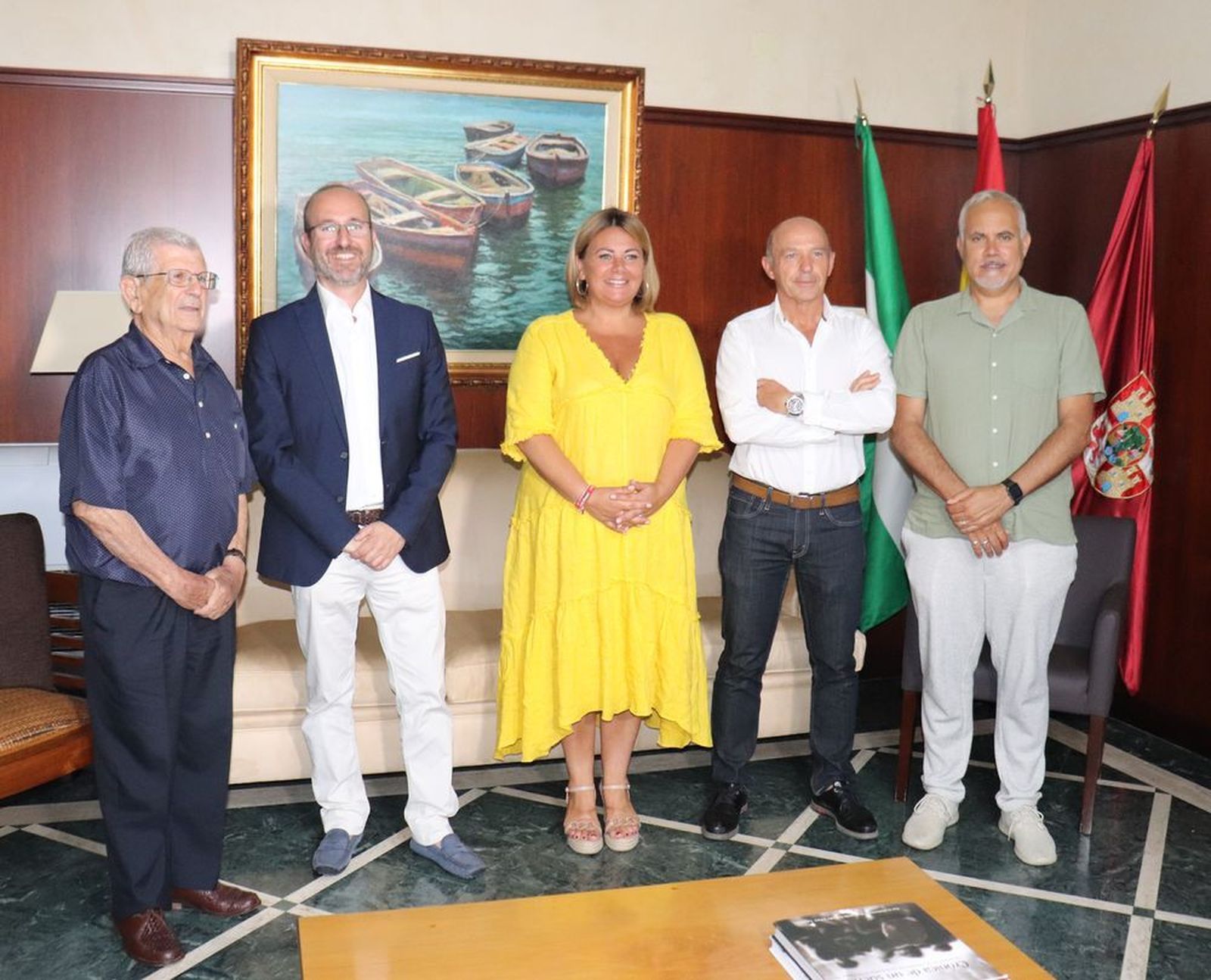 Antonio de la Cruz, Manuel Izco, Elena Amaya, Pedro Solla y Pedro Gallardo, durante la recepción