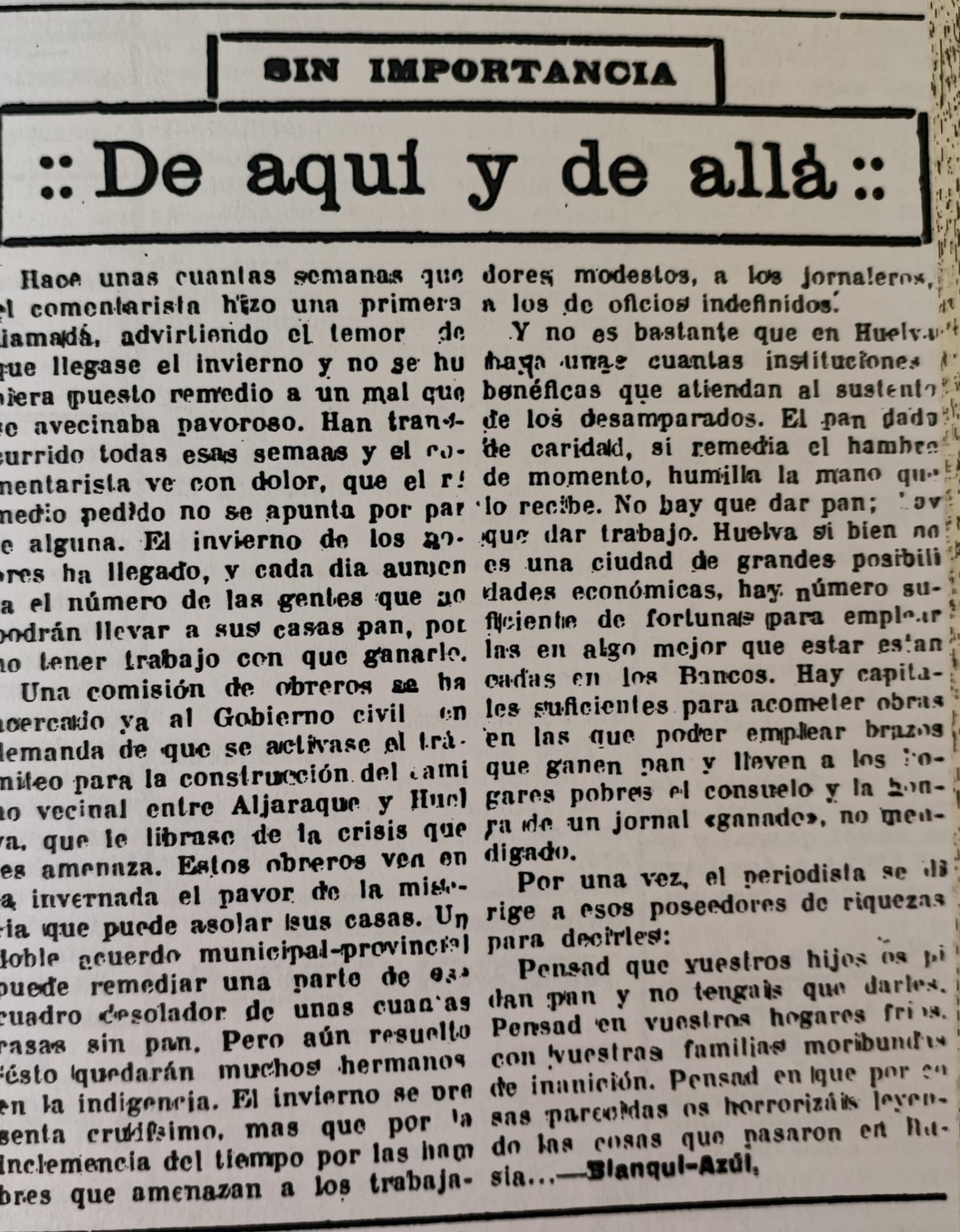 Diario de Huelva, 14 de enero de 1931.
