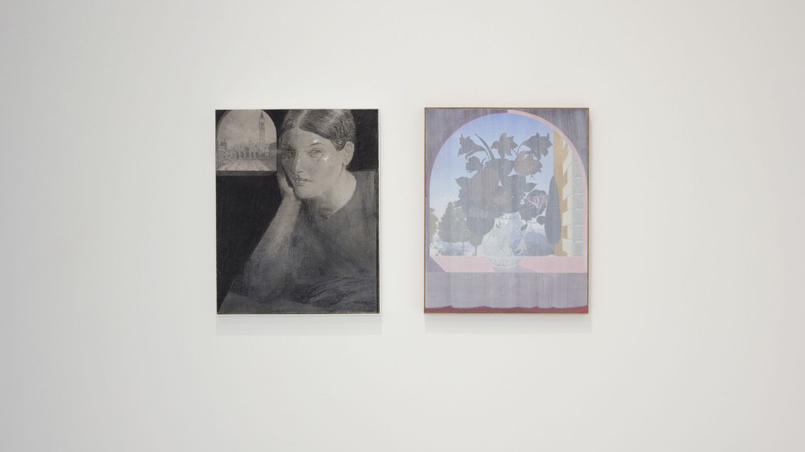 Las obras 'Usuarios del pasado' y 'Personaje algo más cerca que el paisaje (con velo)' de Ignacio Estudillo