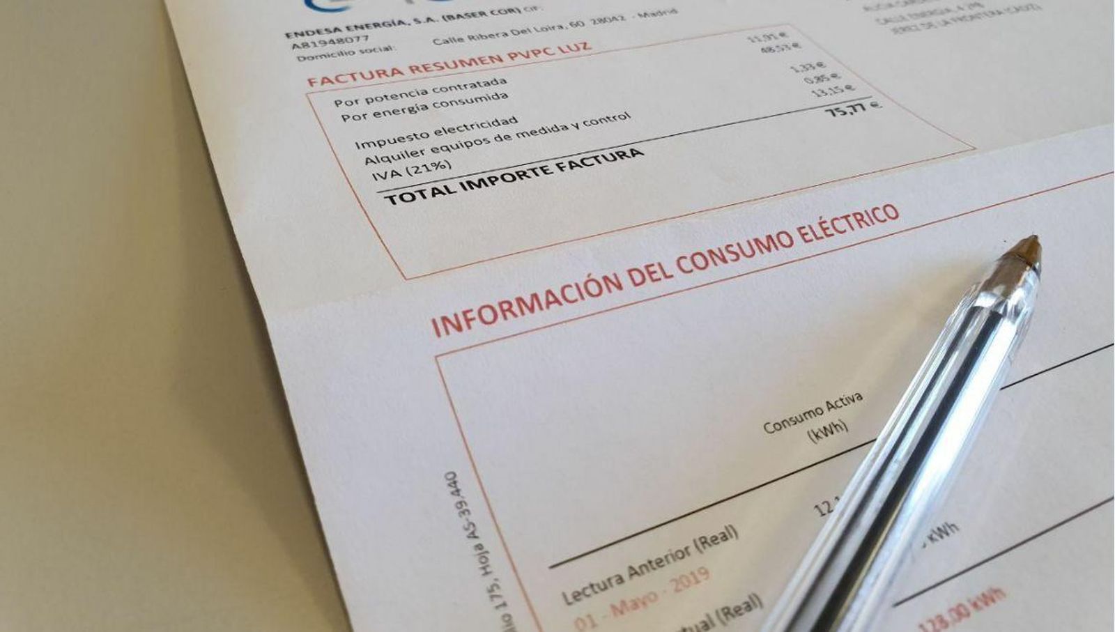 Imagen de un recibo de luz.