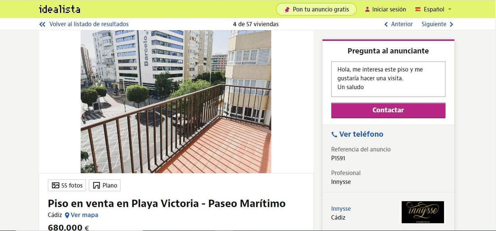 Un anuncio de Innysse en el portal Idealista.