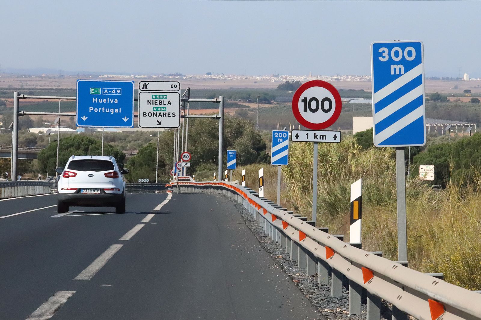 Imagen de la A-49, dirección Huelva, poco antes de la salida a Niebla.