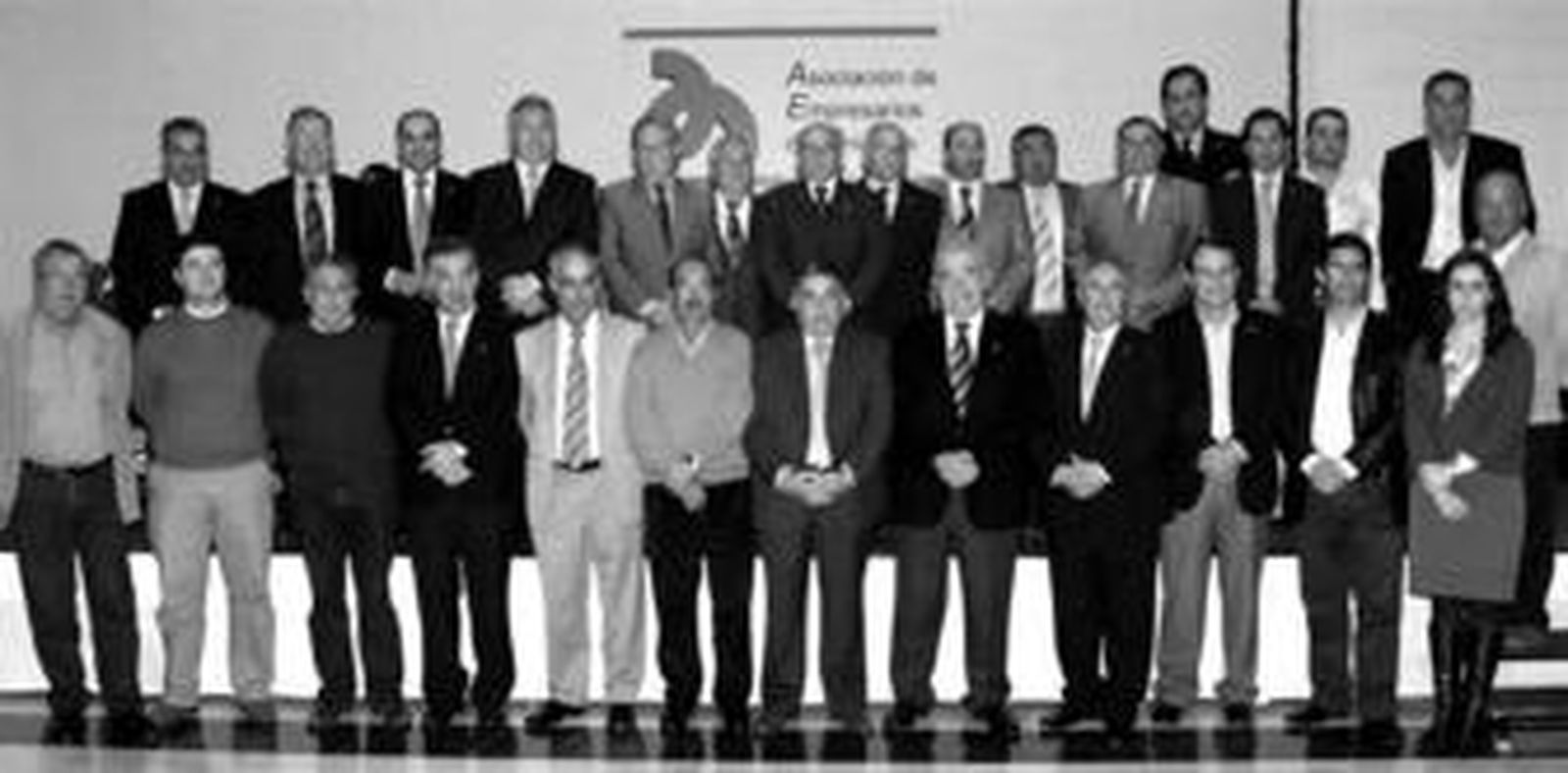 Los representantes de las 31 empresas que recibieron la insignia de plata posan junto al alcalde y directivos de la Asociación de Empresarios.