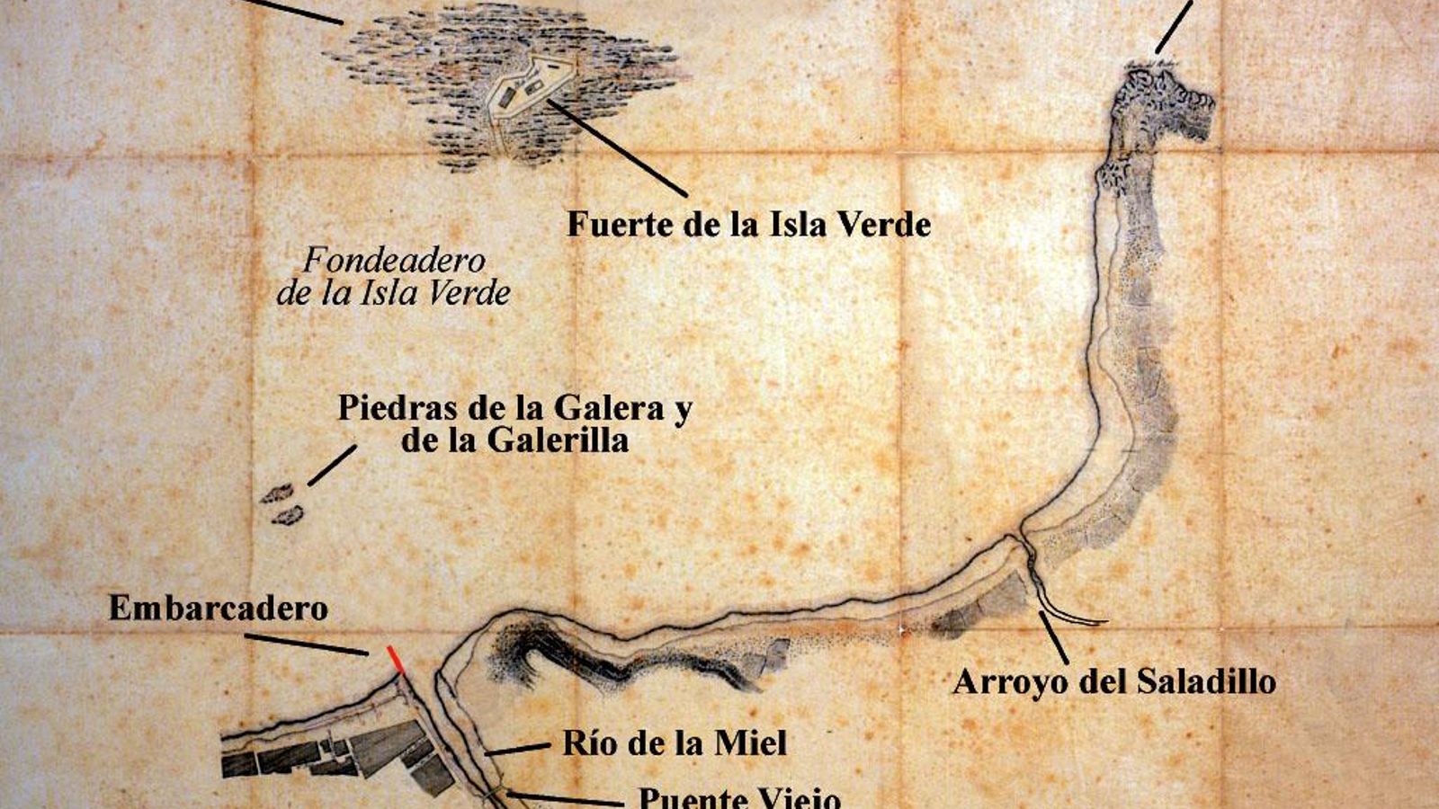 La zona portuaria de la nueva Algeciras hacia 1760. La zona portuaria de la nueva Algeciras hacia 1760.