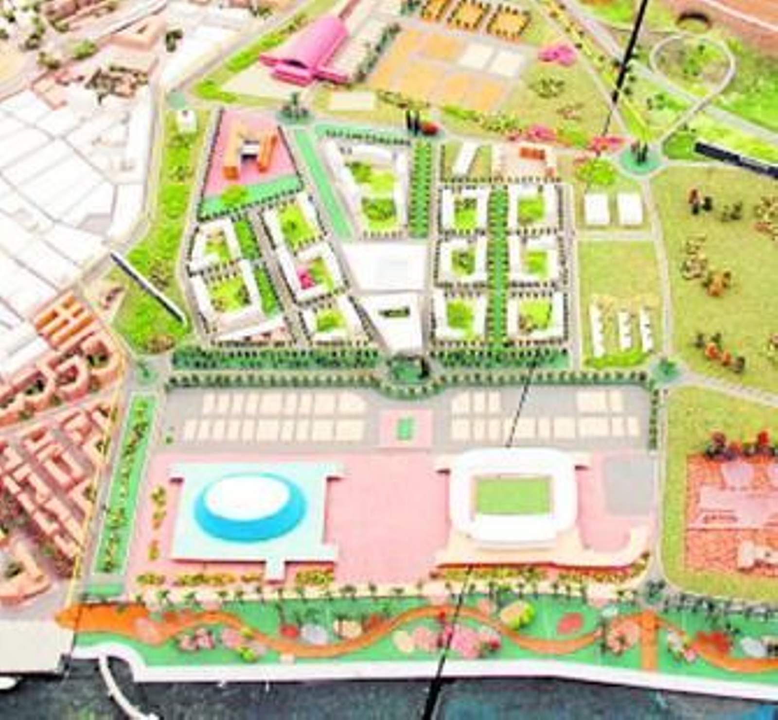 Maqueta del macroproyecto del Ensanche Sur, que abarca desde el Recinto Colombino hasta Las Metas.