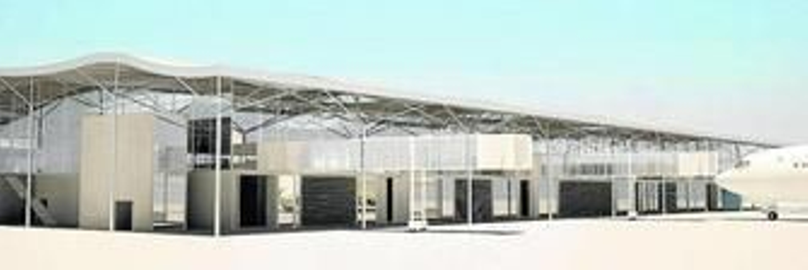 Imagen del proyecto correspondiente a la zona sur de la terminal, donde atracarán los aviones comerciales, con cuatro pasarelas previstas para el embarque de los pasajeros.