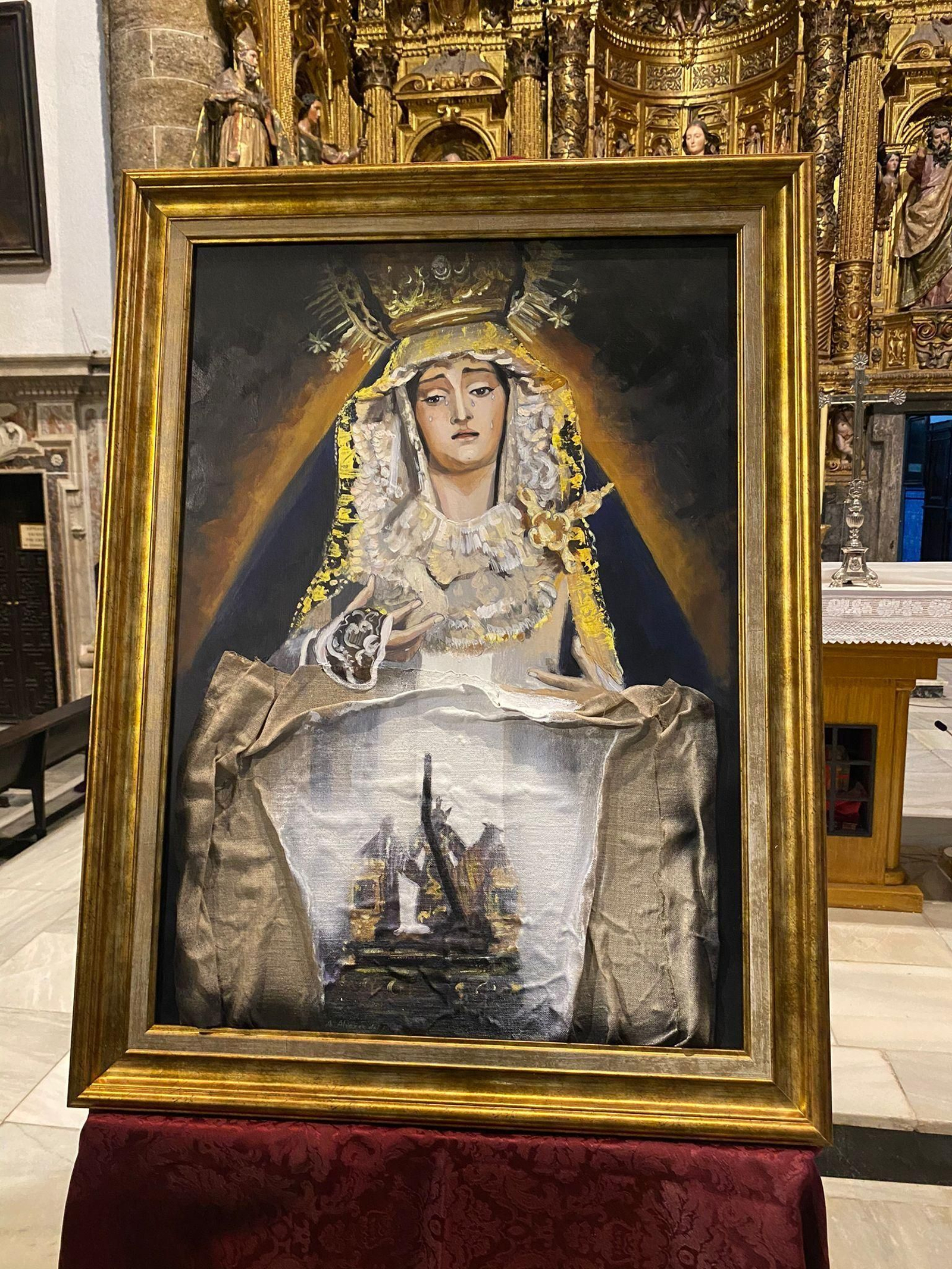 Detalle del cartel del 75 aniversario de la cofradía de Sanidad.