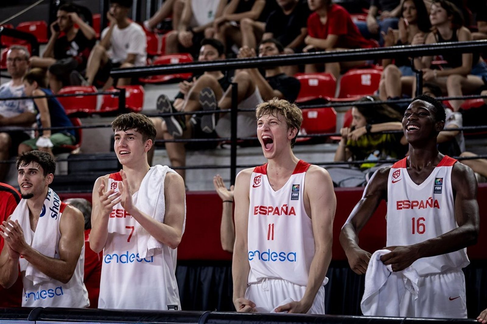 Los jugadores de España celebran ante Alemania.