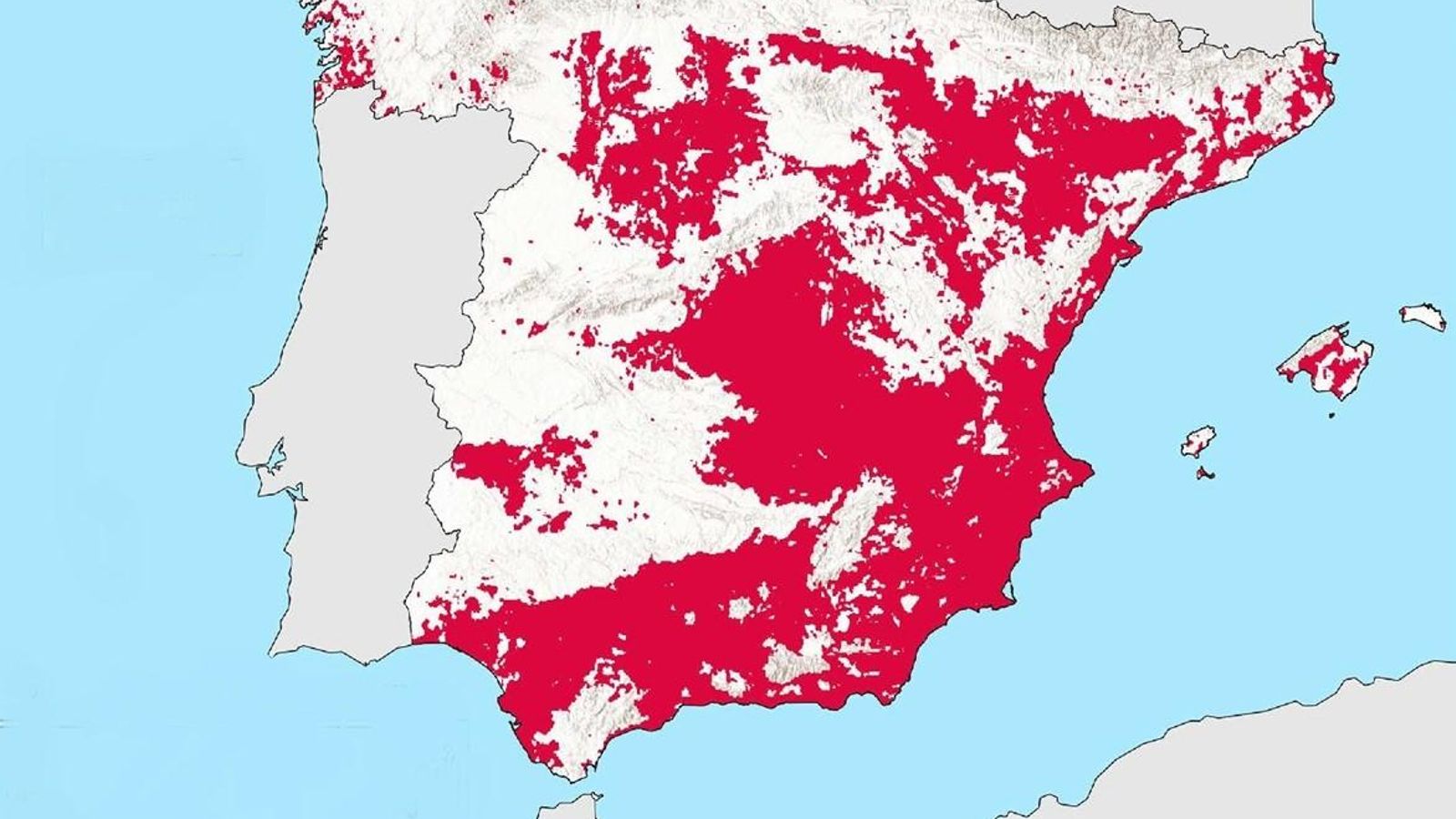 Mapa de territorios con probabilidad de degradación igual a superior al cincuenta por ciento.