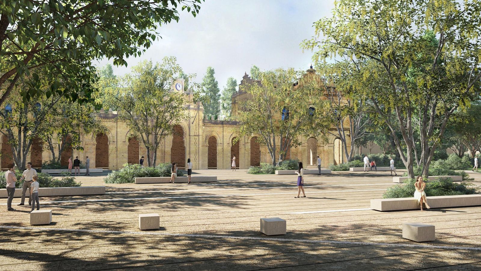 Nueva plaza delante del edificio de la antigua estación. Nueva plaza delante del edificio de la antigua estación.