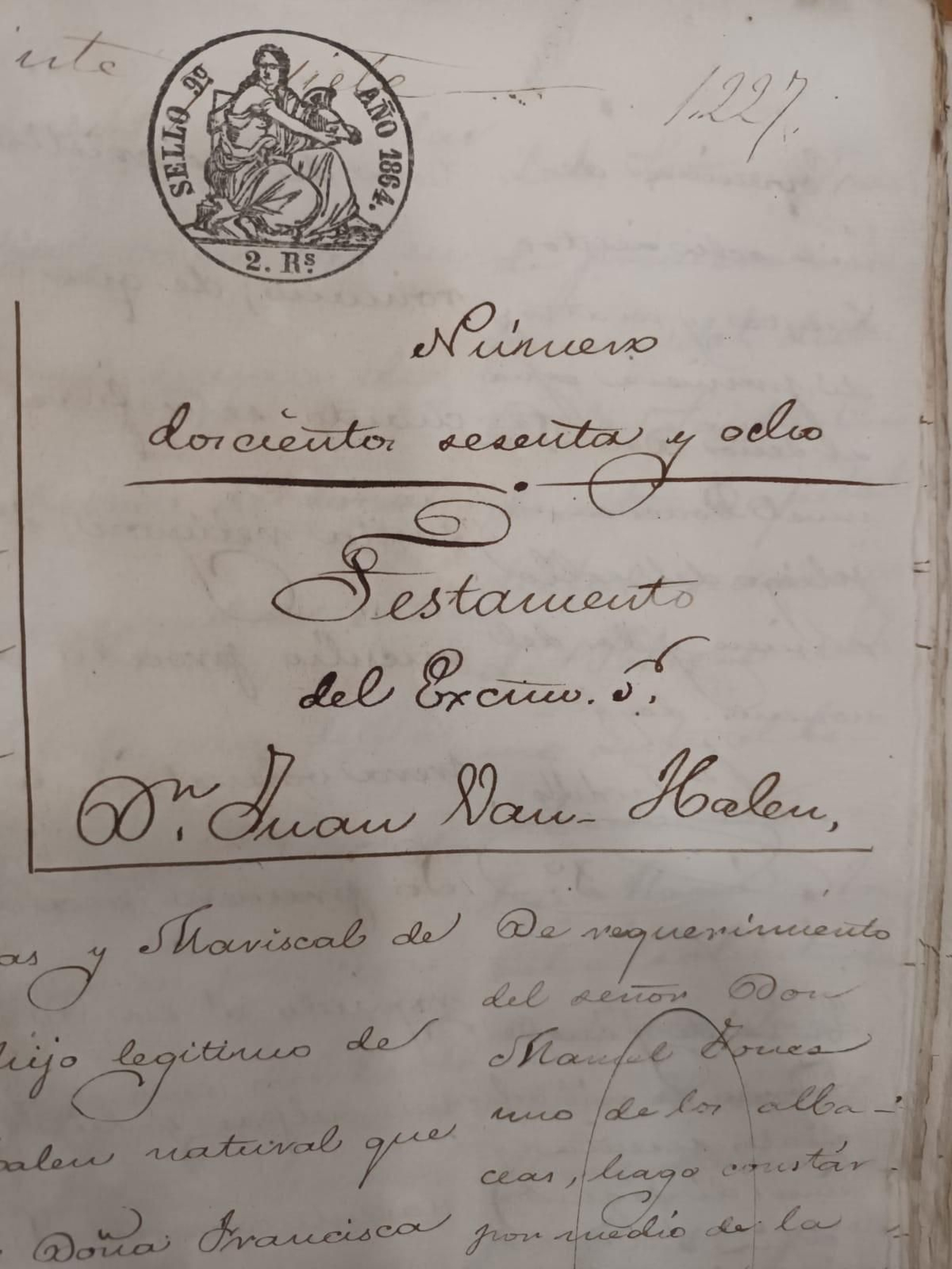Testamento de Van Halen que se conserva en el Archivo Histórico Provincial de Cádiz.