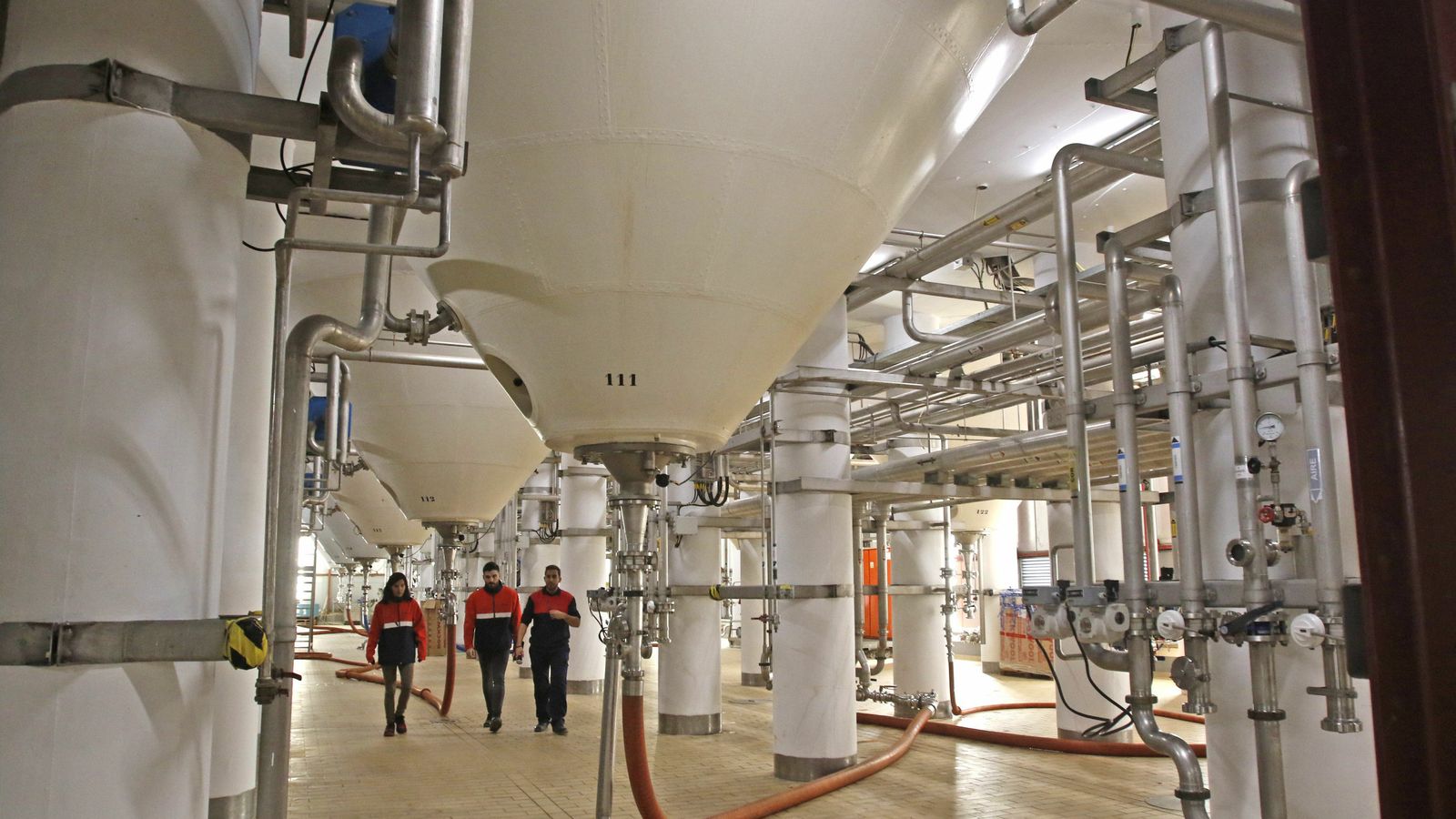 Trabajadores en el área de fermentación.