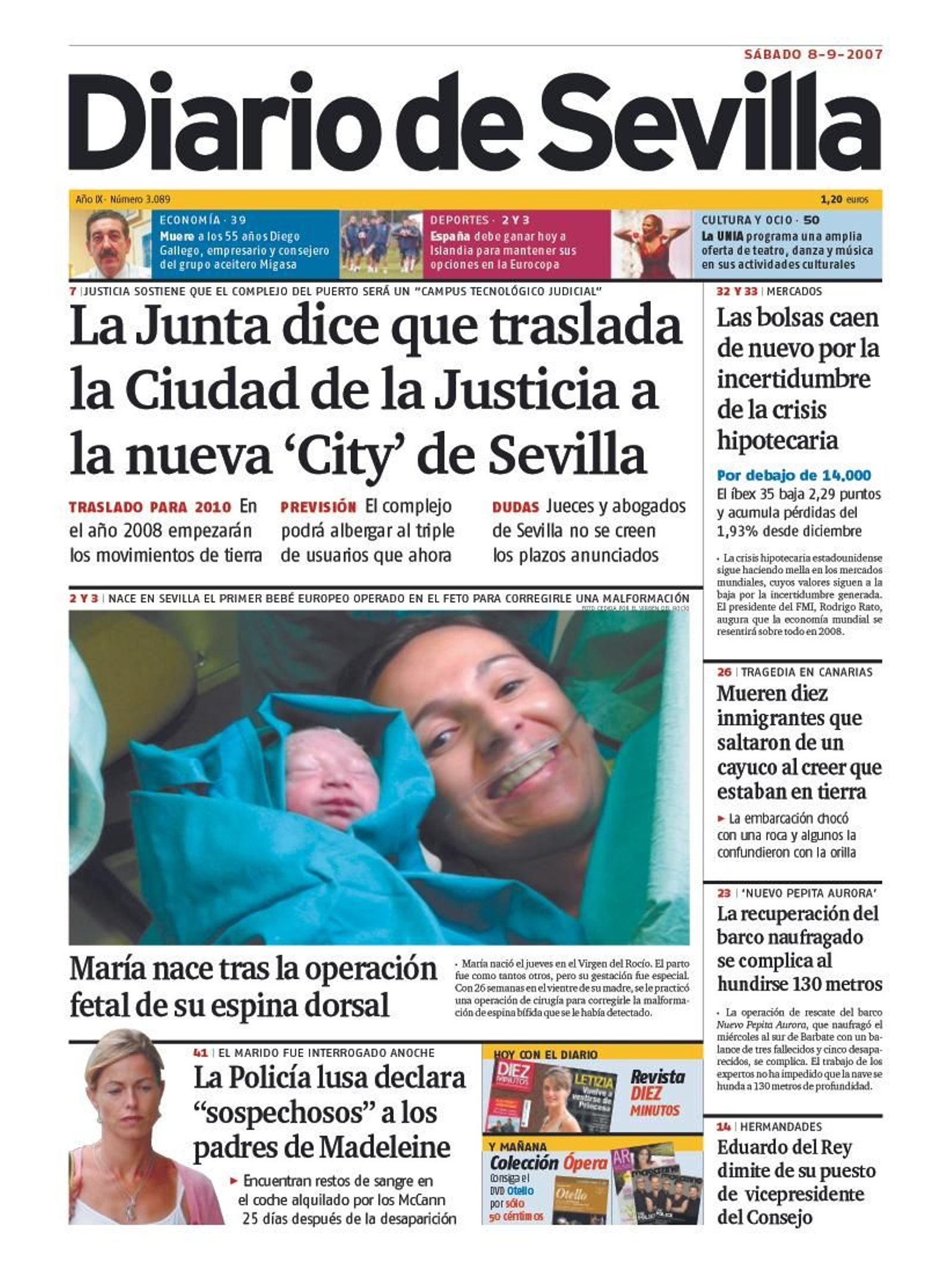 Portada de 'Diario de Sevilla' del sábado 8 de septiembre de 2007.