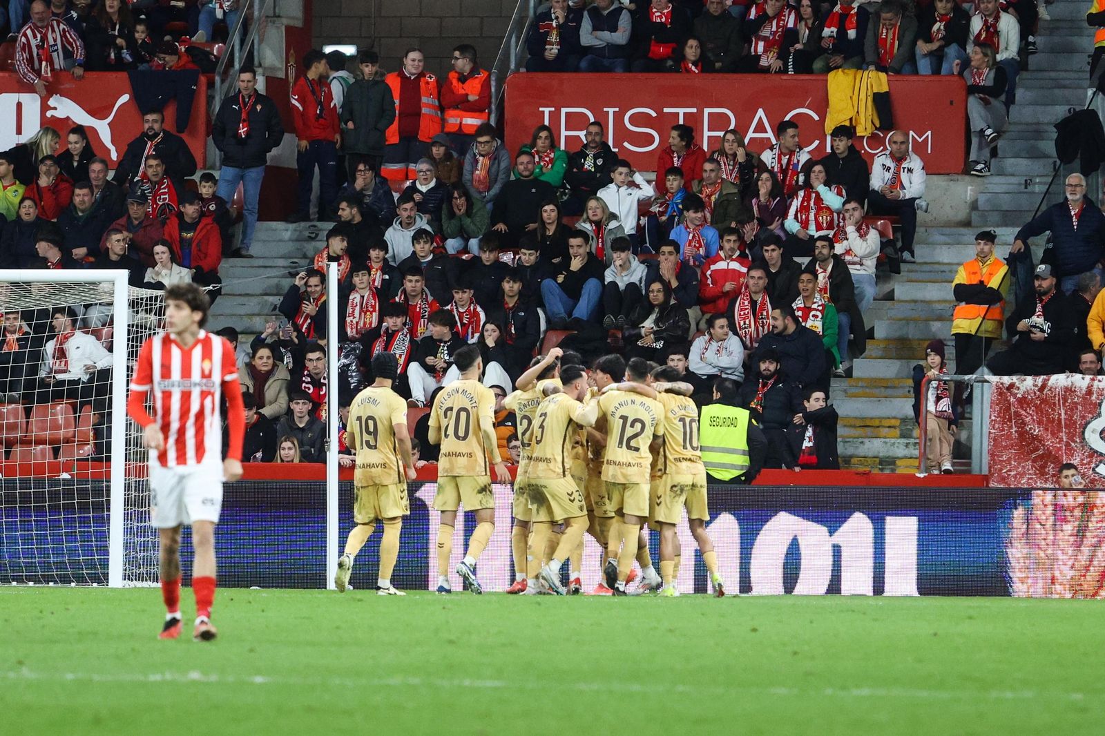 Celebración del 0-1 en el Sporting de Gijón - Málaga CF