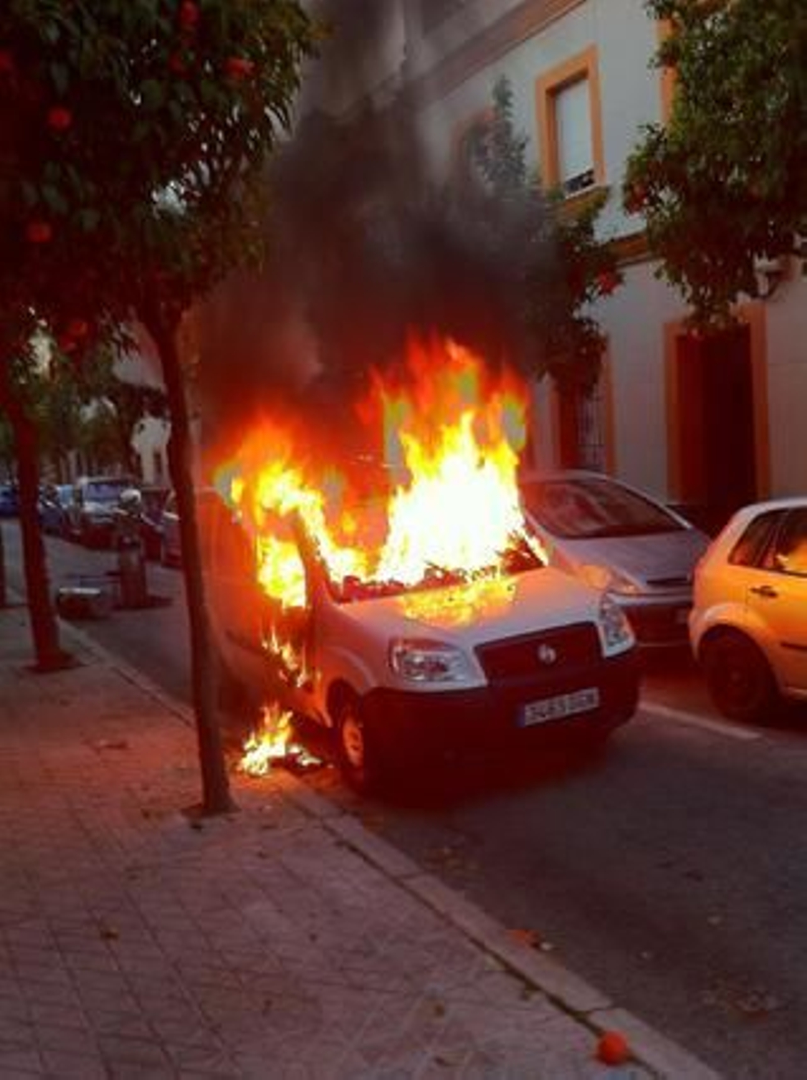 Fotografía de la furgoneta ardiendo tras la explosión.

Foto: Agustín Martínez