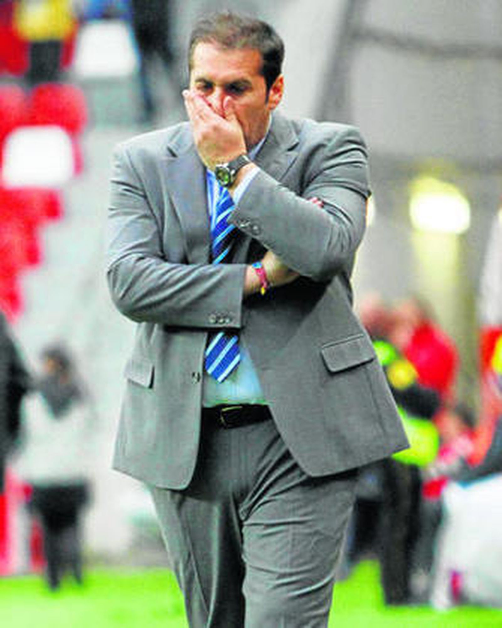 Ramón Sandoval, en un partido de esta temporada en El Molinón.