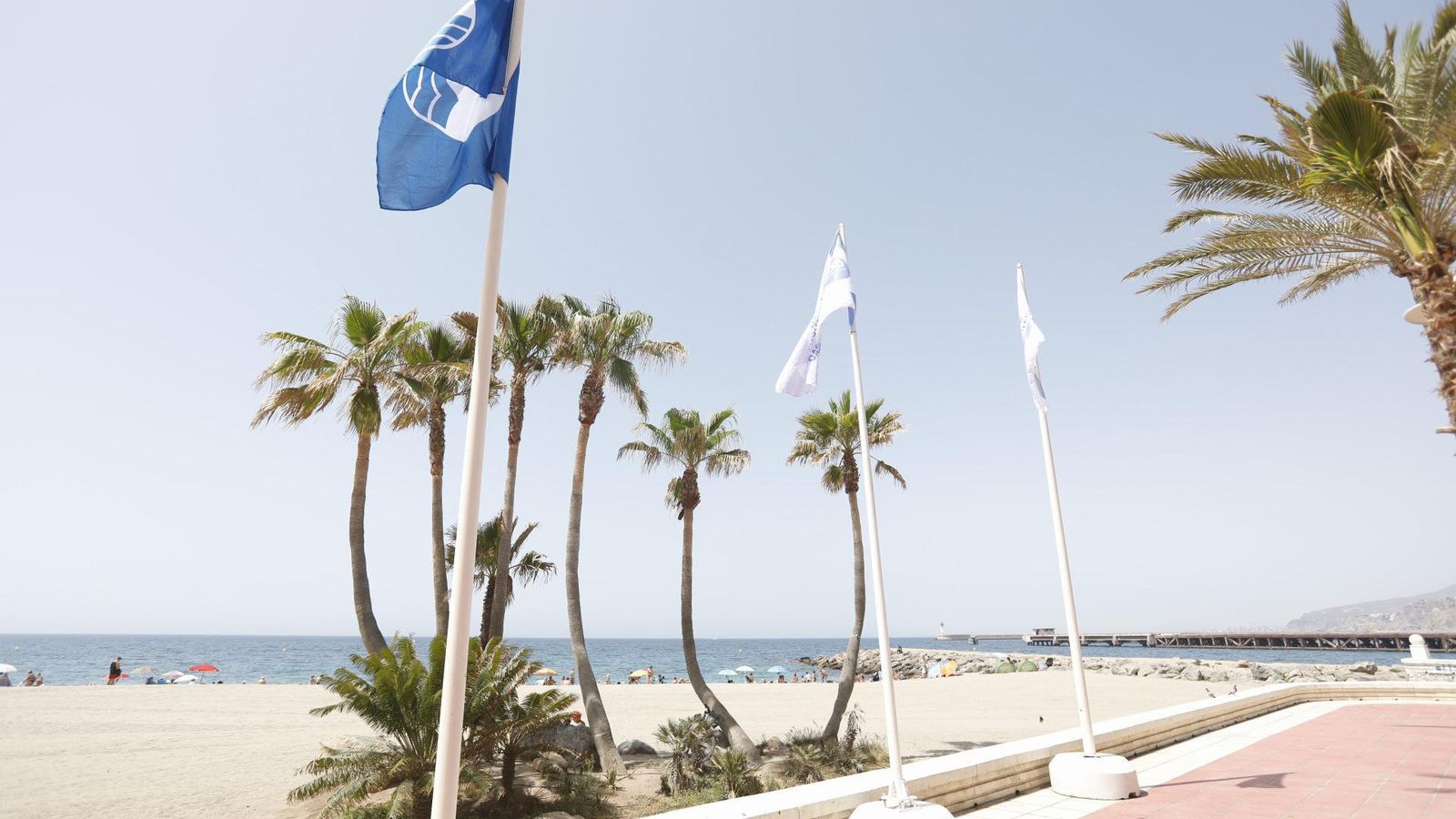 Bandera azul que ya ondea en el Paseo Marítimo de Almería
