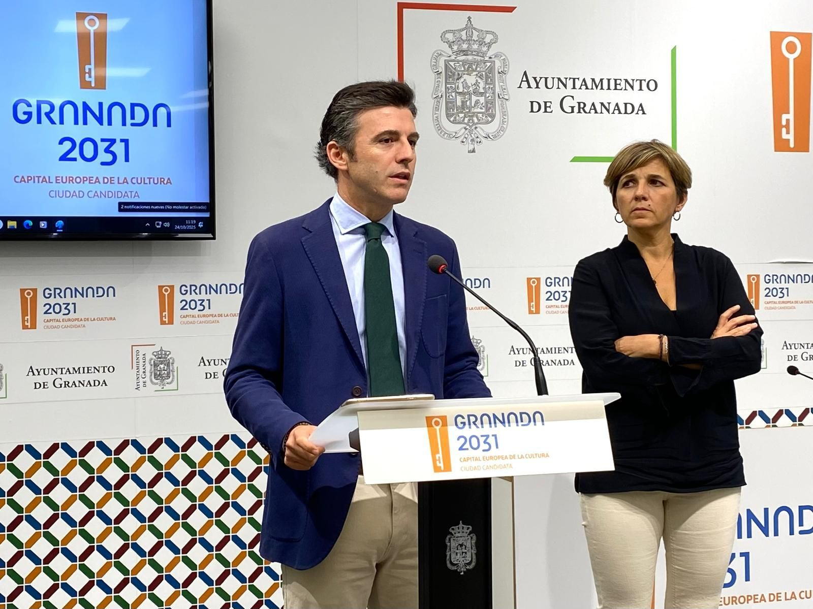 Los concejales Jorge Saavedra y Ana Agudo en rueda de prensa