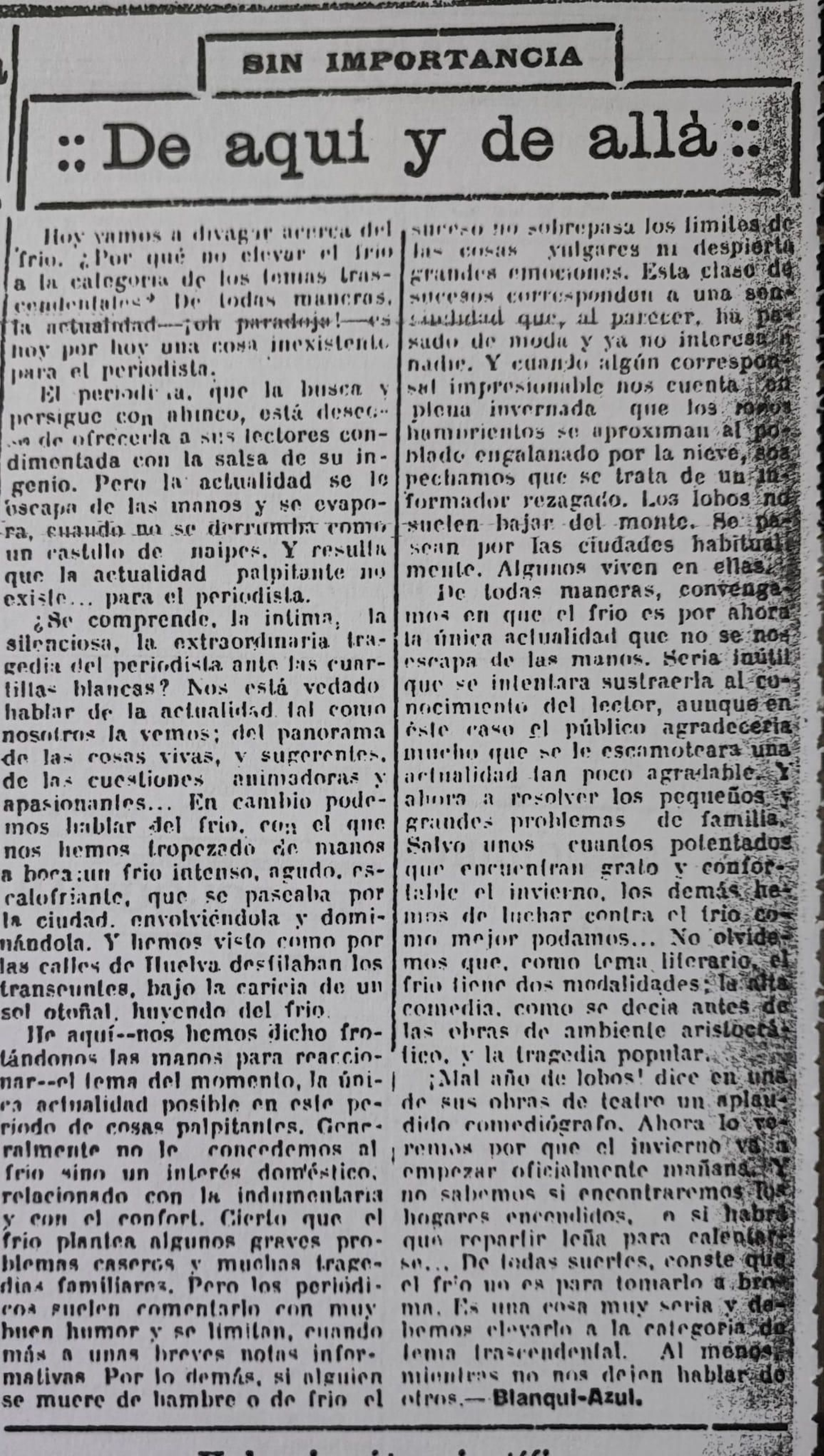 Diario de Huelva, 20 de diciembre de 1930.