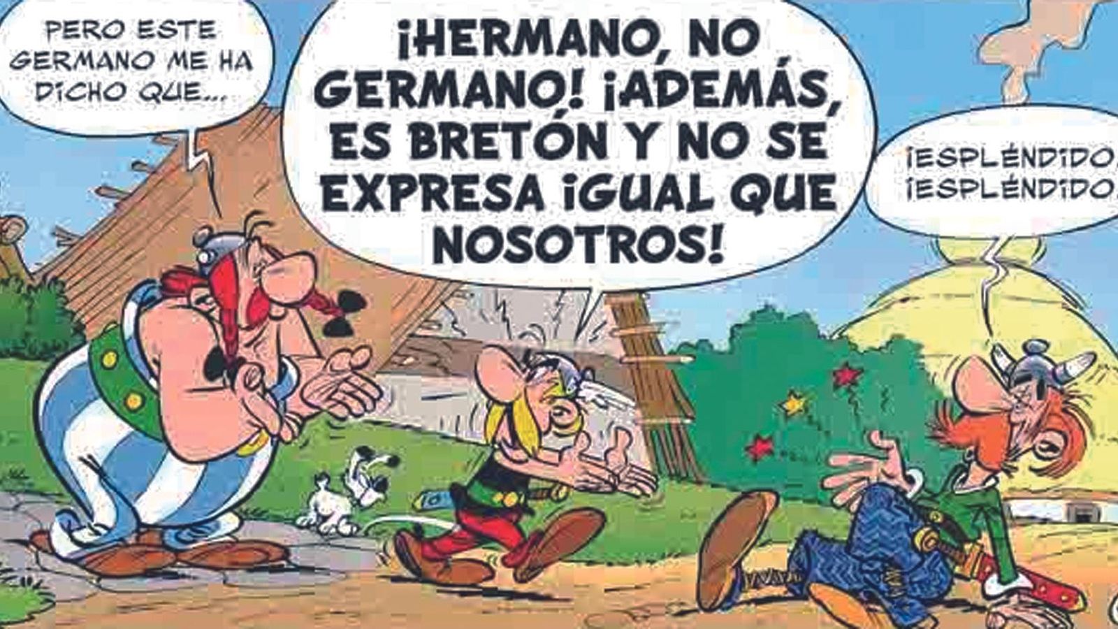 El bretón Buentórax viaja a la Galia para pedir auxilio a su primo Astérix.