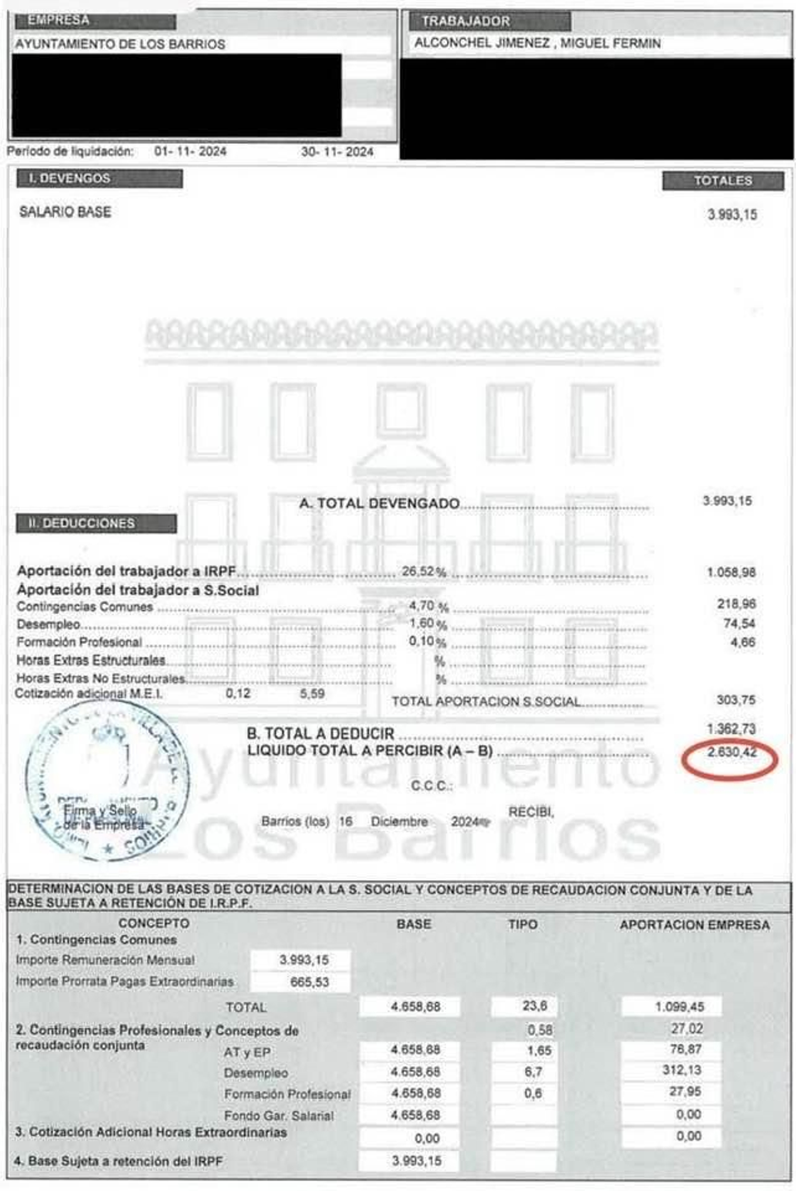 La nómina del mes de noviembre de Miguel Alconchel, como alcalde de Los Barrios. La nómina del mes de noviembre de Miguel Alconchel, como alcalde de Los Barrios.
