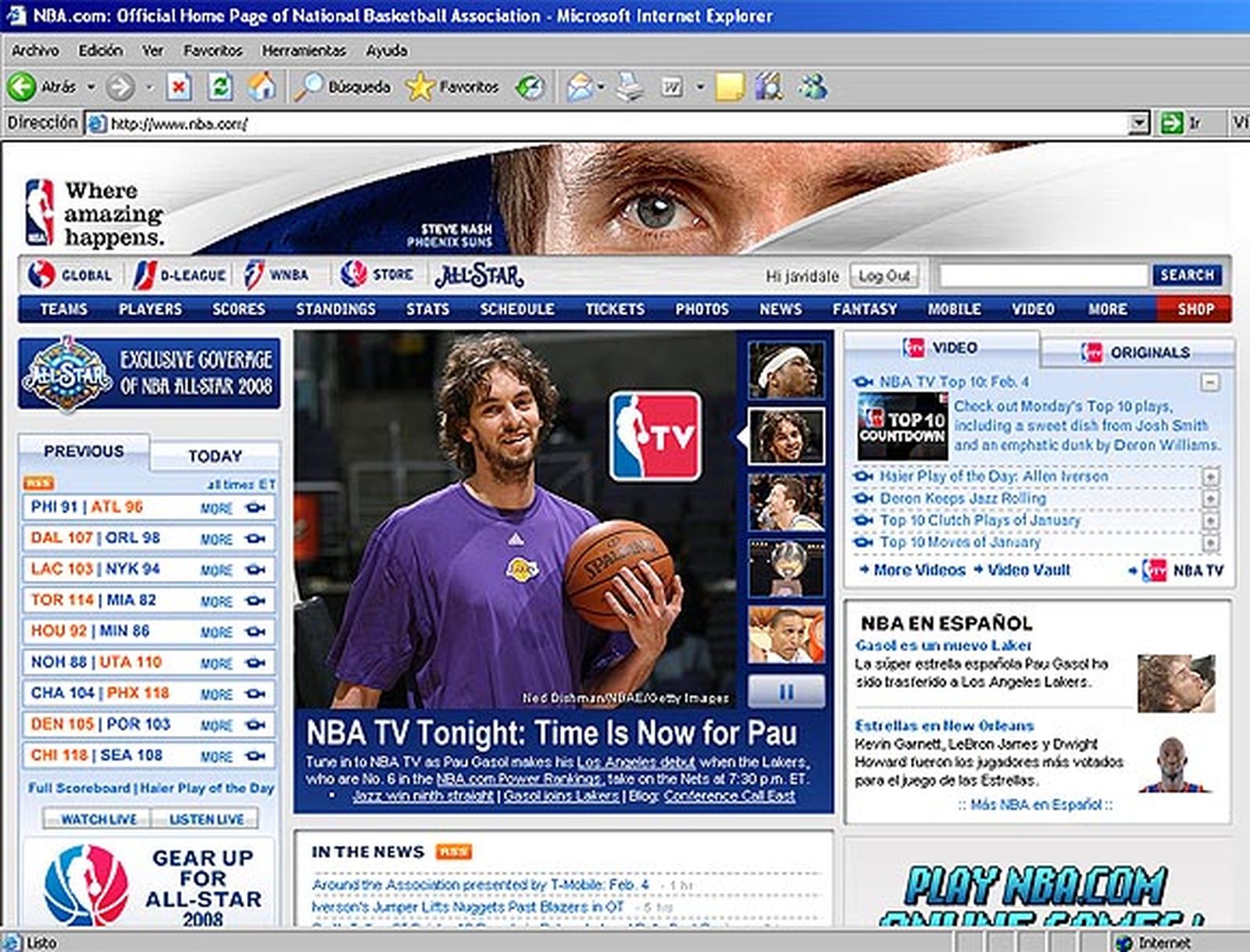 NBA TV retransmitirá en directo el debut de Gasol con los Lakers