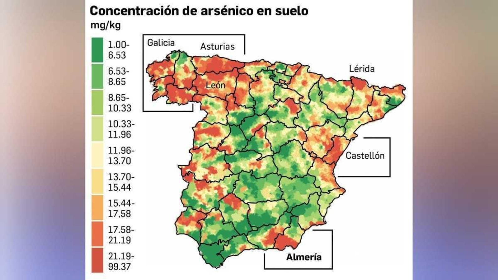 Mapa de la exposición a arsénico en España