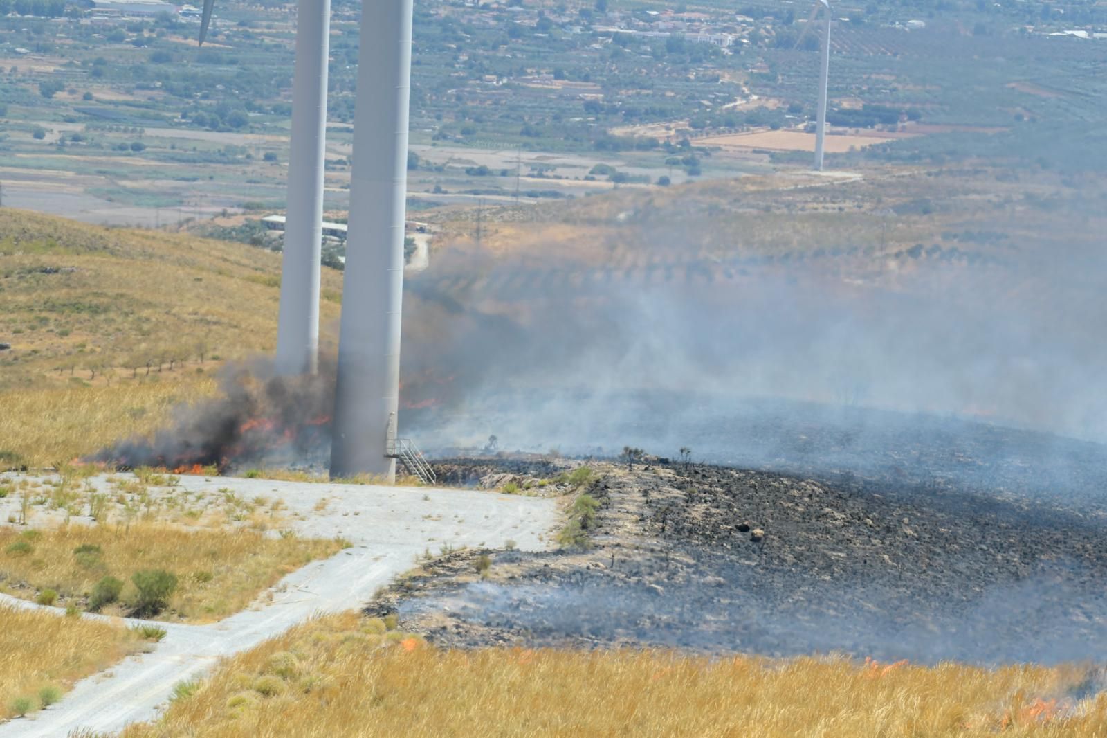 El incendio en el parque eólico de Padul, en fotos