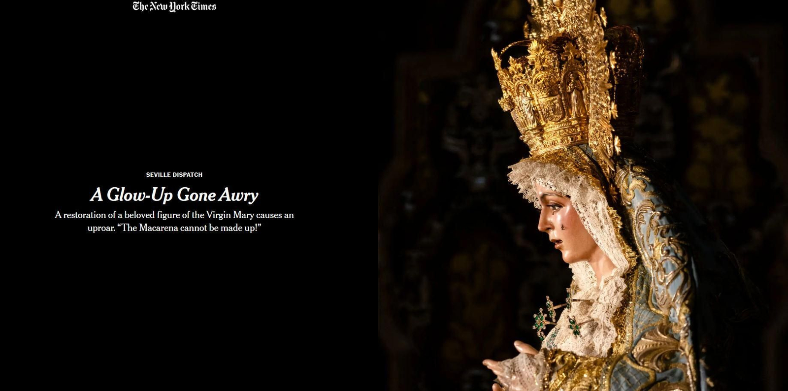 La portada del reportaje que 'The New York Times' dedica a la Macarena.