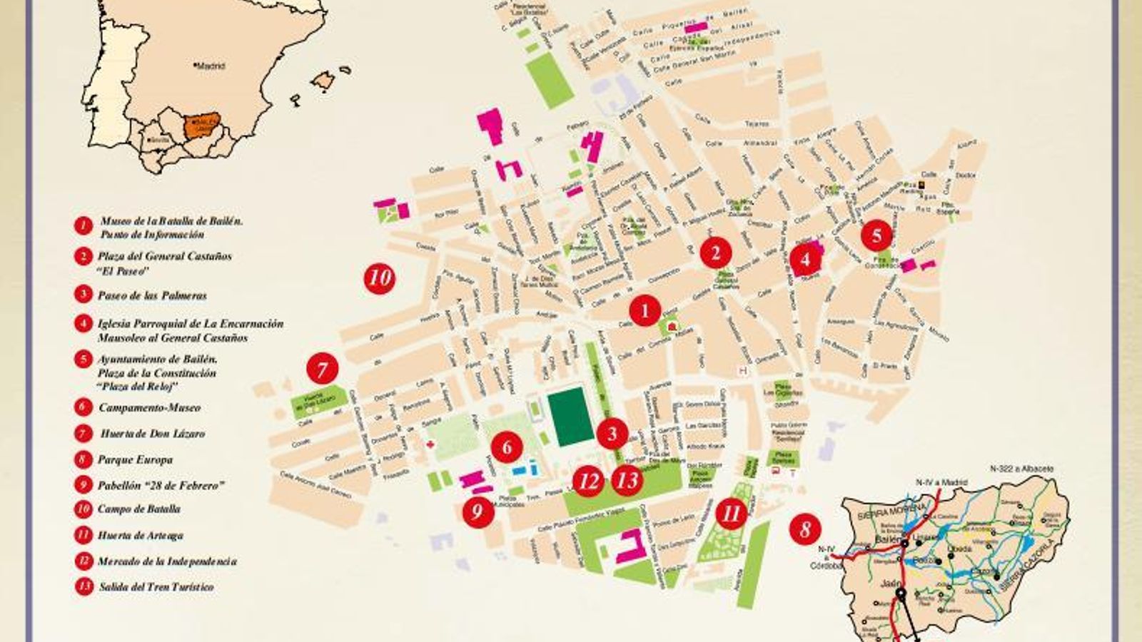 Mapa con los puntos de interés de Bailén para la gran cita de octubre.