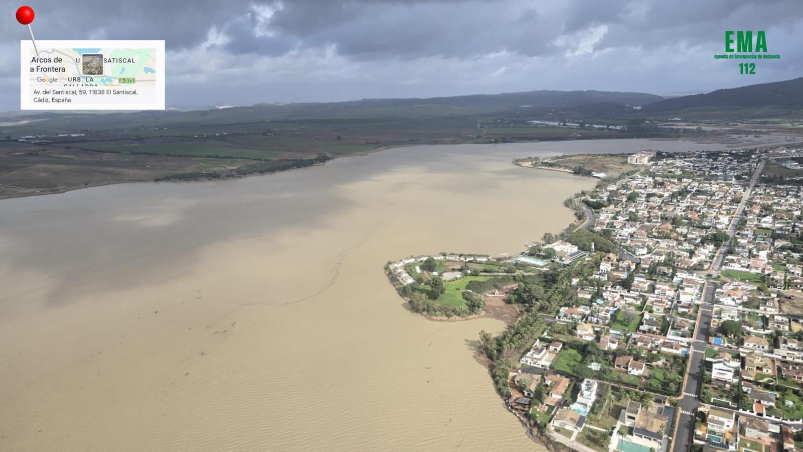 Así se ve desde el aire el desbordamiento del río Guadalete en Jerez, El Puerto, Arcos y la Sierra
