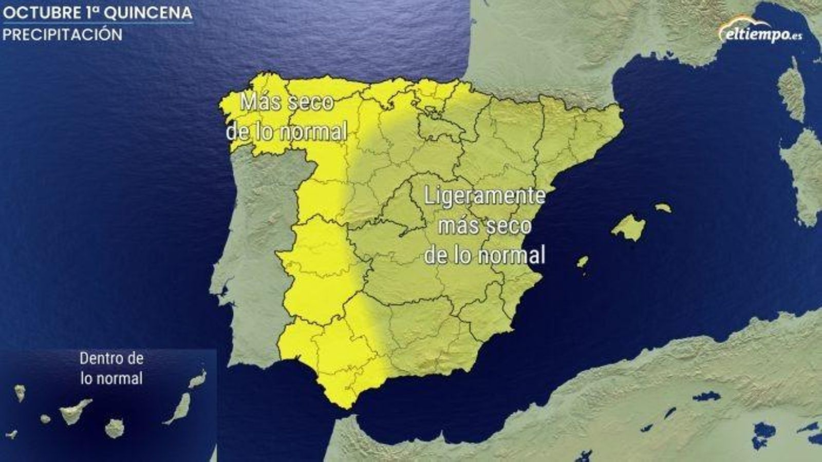 Anomalías de precipitación previstas en la primera quincena de octubre.