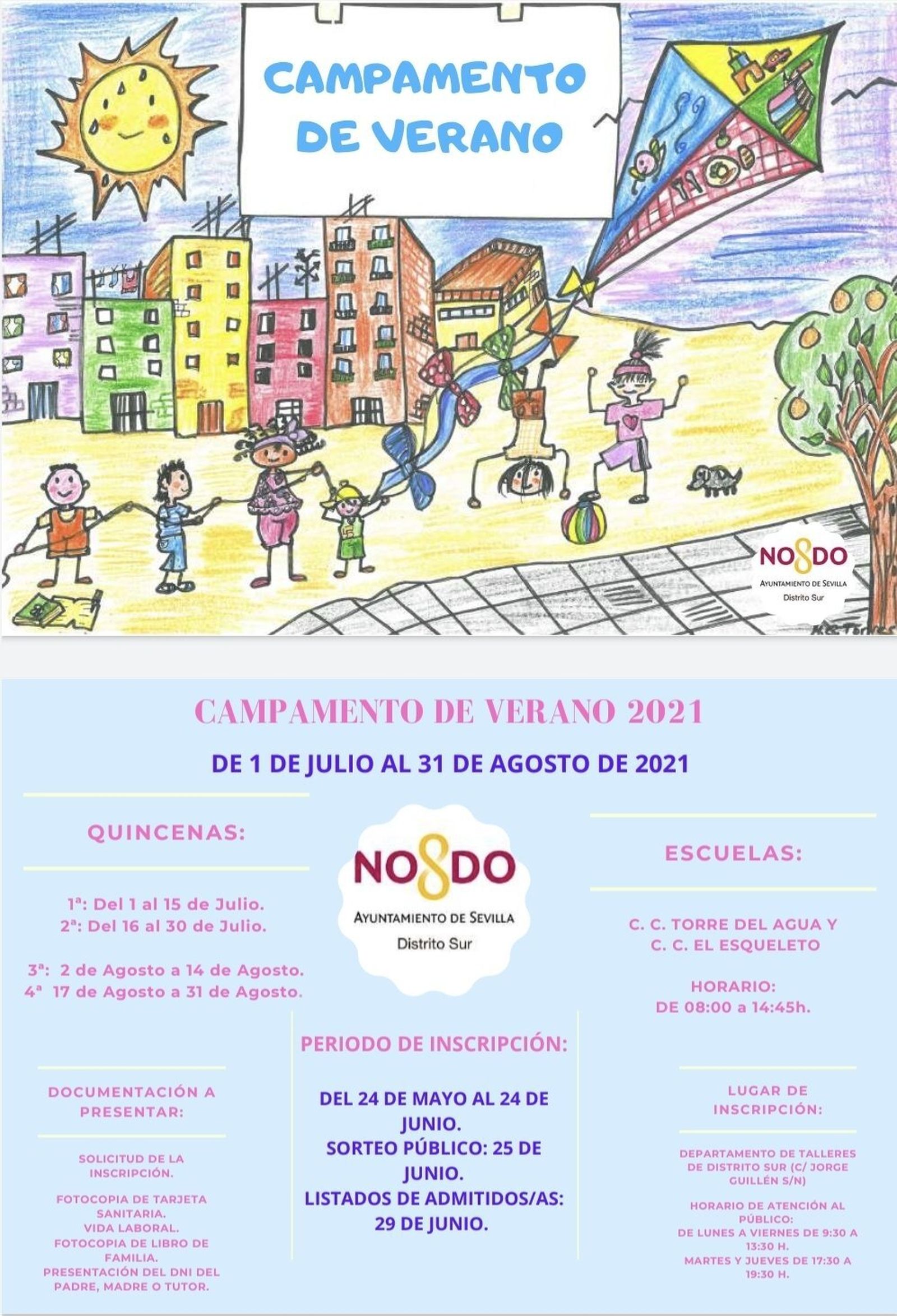 Cartel de los campamentos de verano gratuitos del Ayuntamiento.