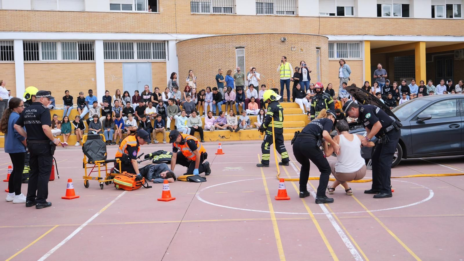 Simulacro de accidente con patín eléctrico.