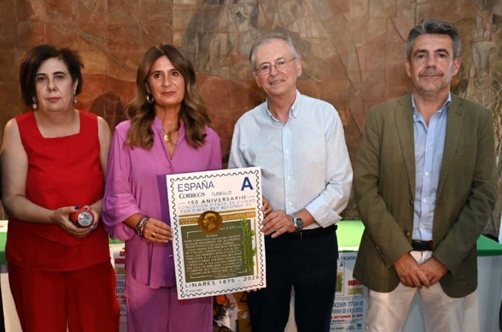 Sello creado con motivo del 150 aniversario de la concesión de título de ciudad a Linares.