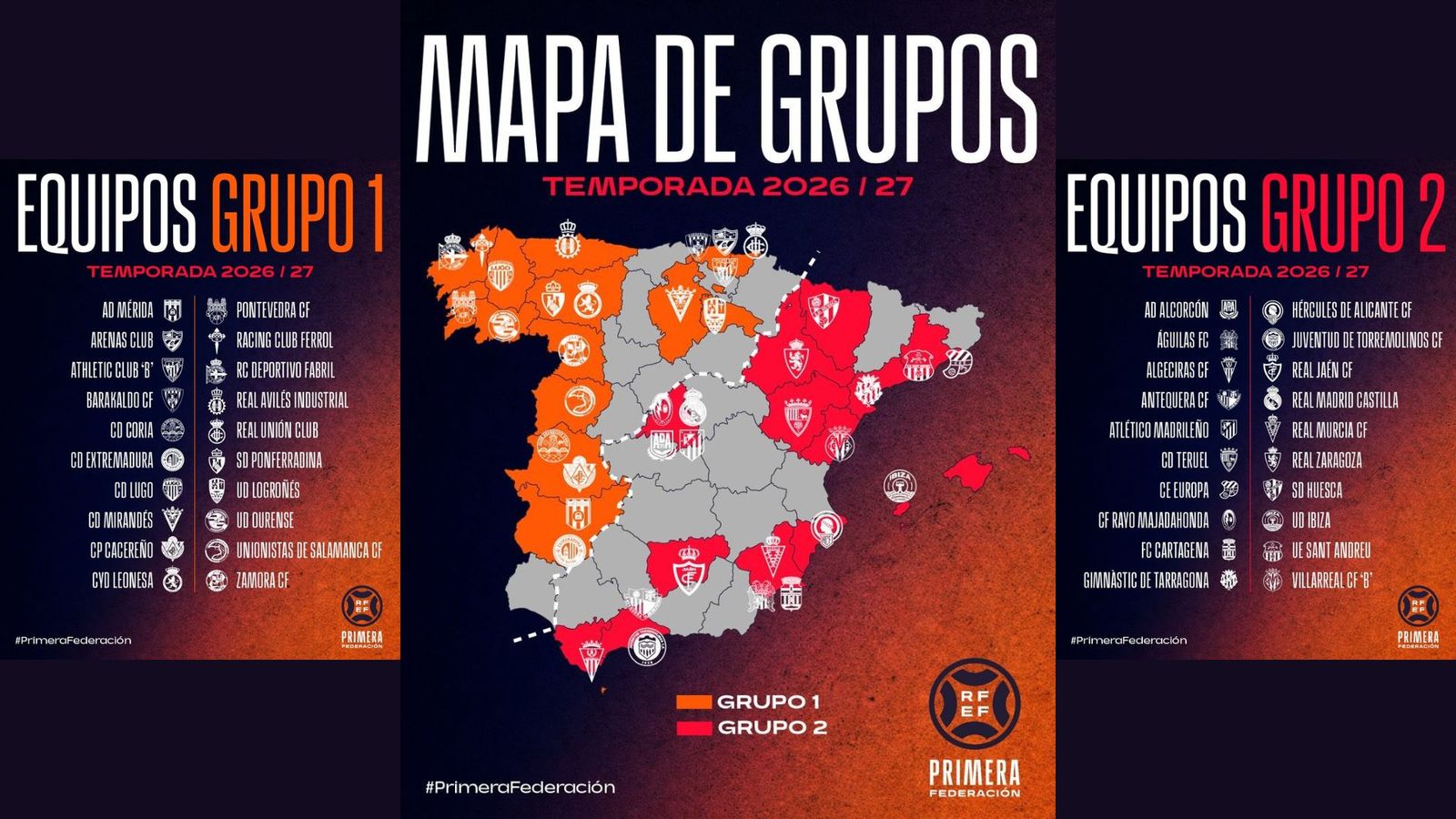 Oficial: así quedan los dos grupos de la Primera Federación 2026/27