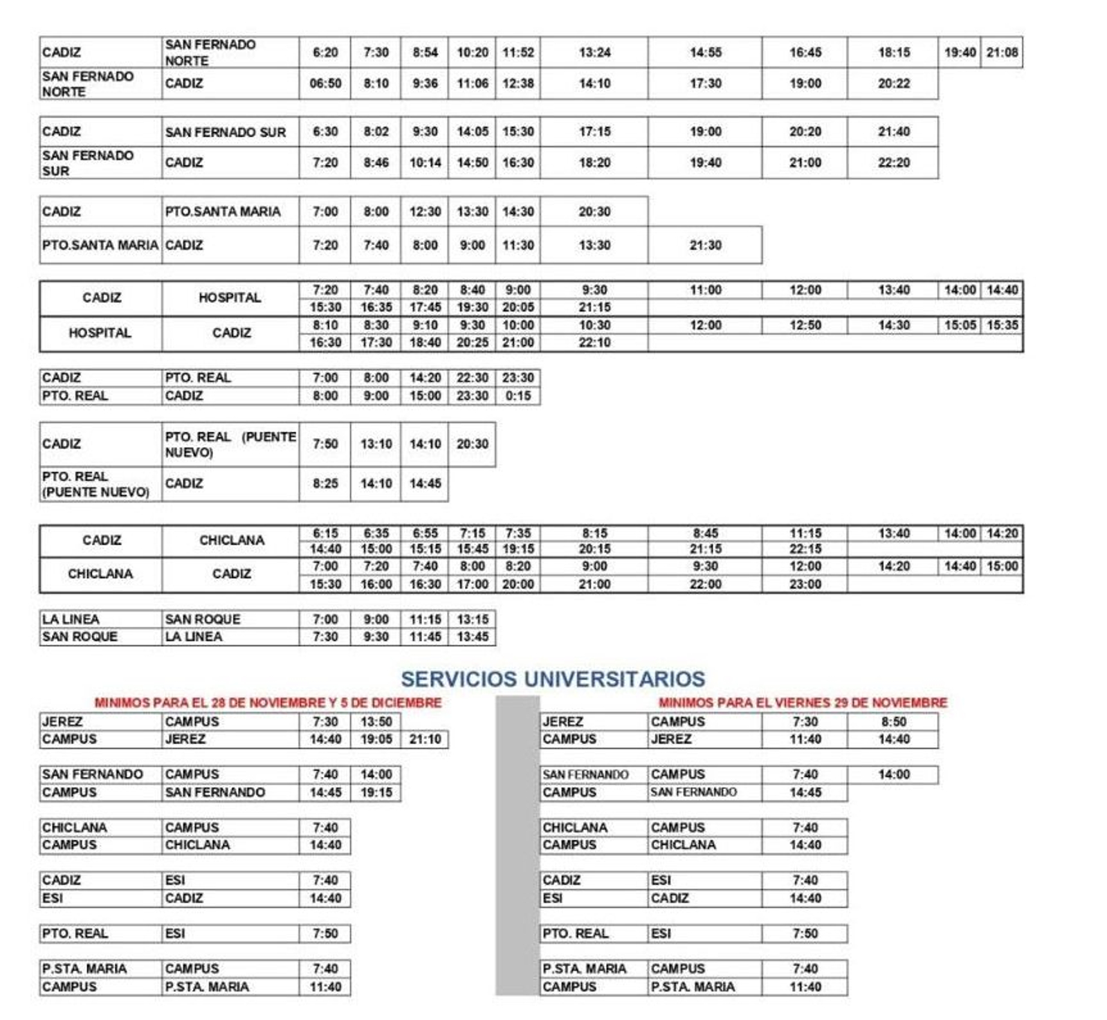 Horario de los servicios mínimos en Comes para el jueves y viernes 28 y 29 de noviembre.
