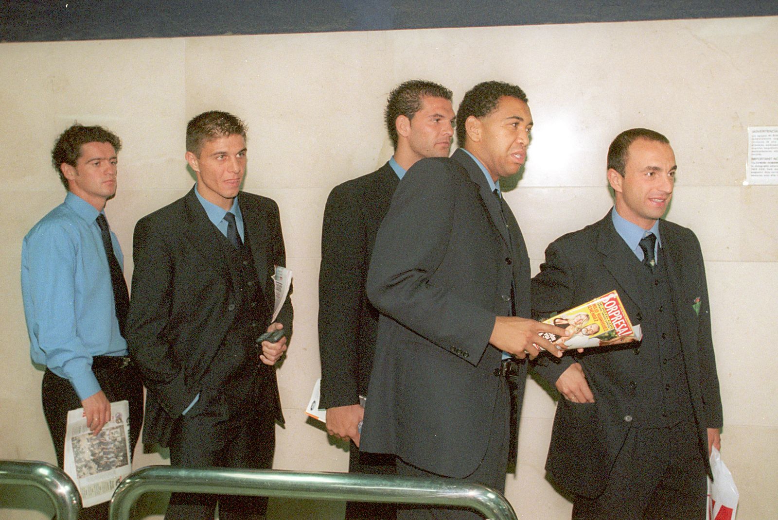 Javi Castaño, Joaquín, Rivas, Benjamín y Cuéllar, el día antes del debut del portuense.