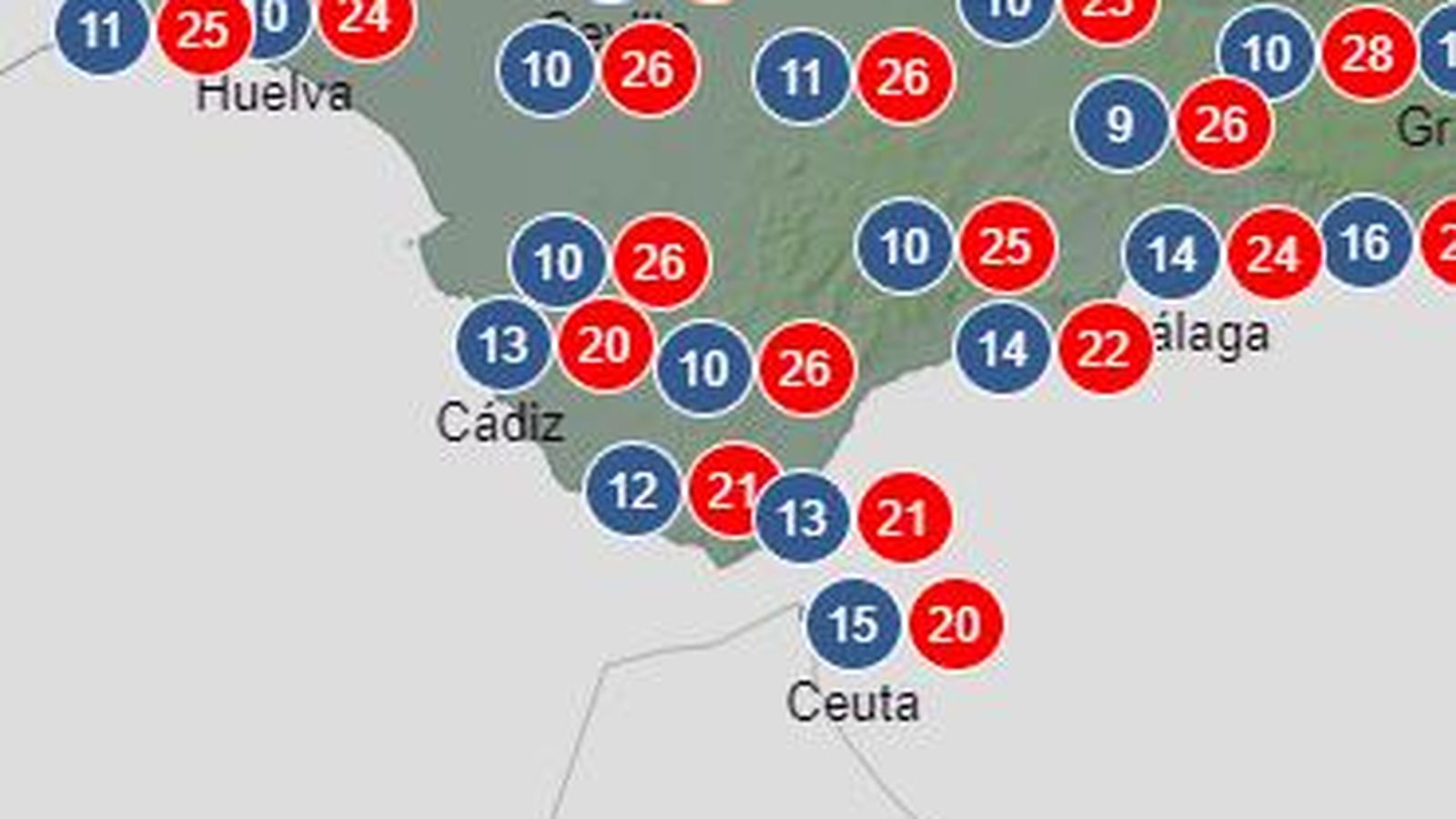 Previsión de temperaturas para el domingo en la provincia.