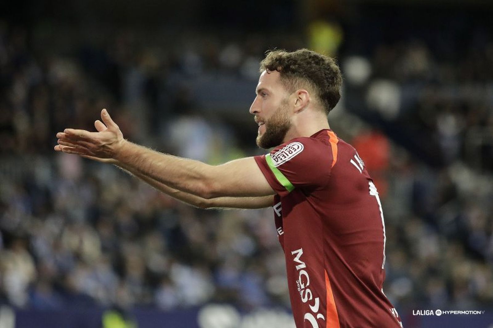 Calero celebra su gol en La Rosaleda