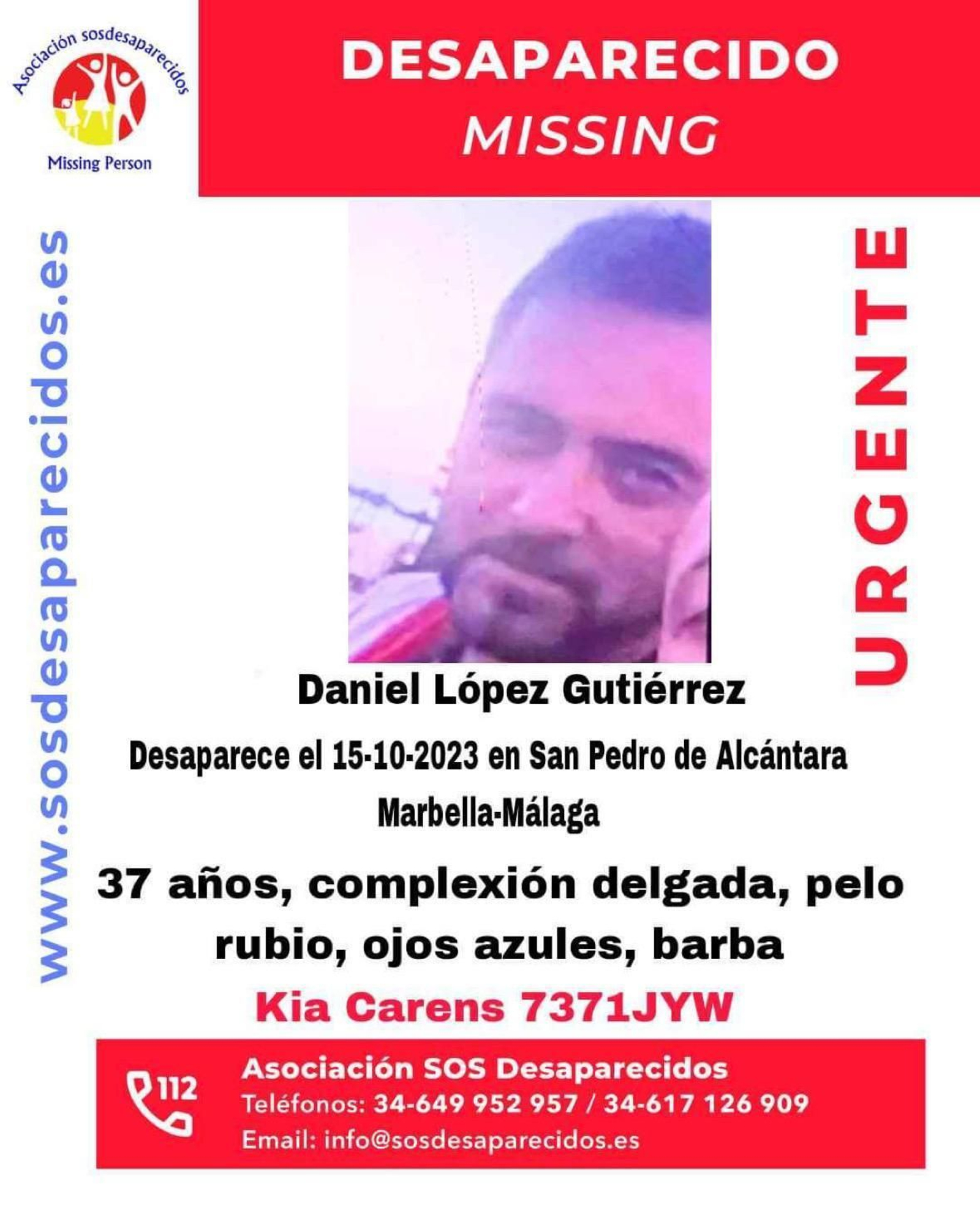El cartel difundido por SOS Desaparecidos sobre la desaparición de Daniel López. El cartel difundido por SOS Desaparecidos sobre la desaparición de Daniel López.