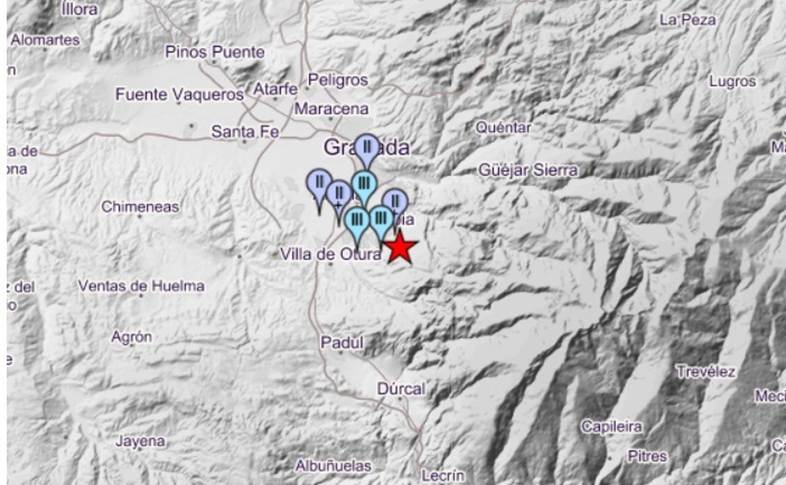 Mapa de intensidades del terremoto de esta mañana en Granada.