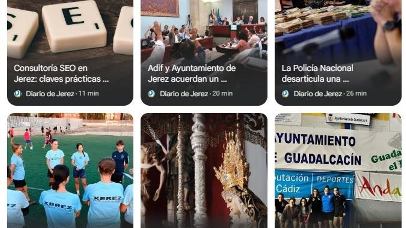 Así se ven las noticias de Diario de Jerez en el perfil de Google Discover