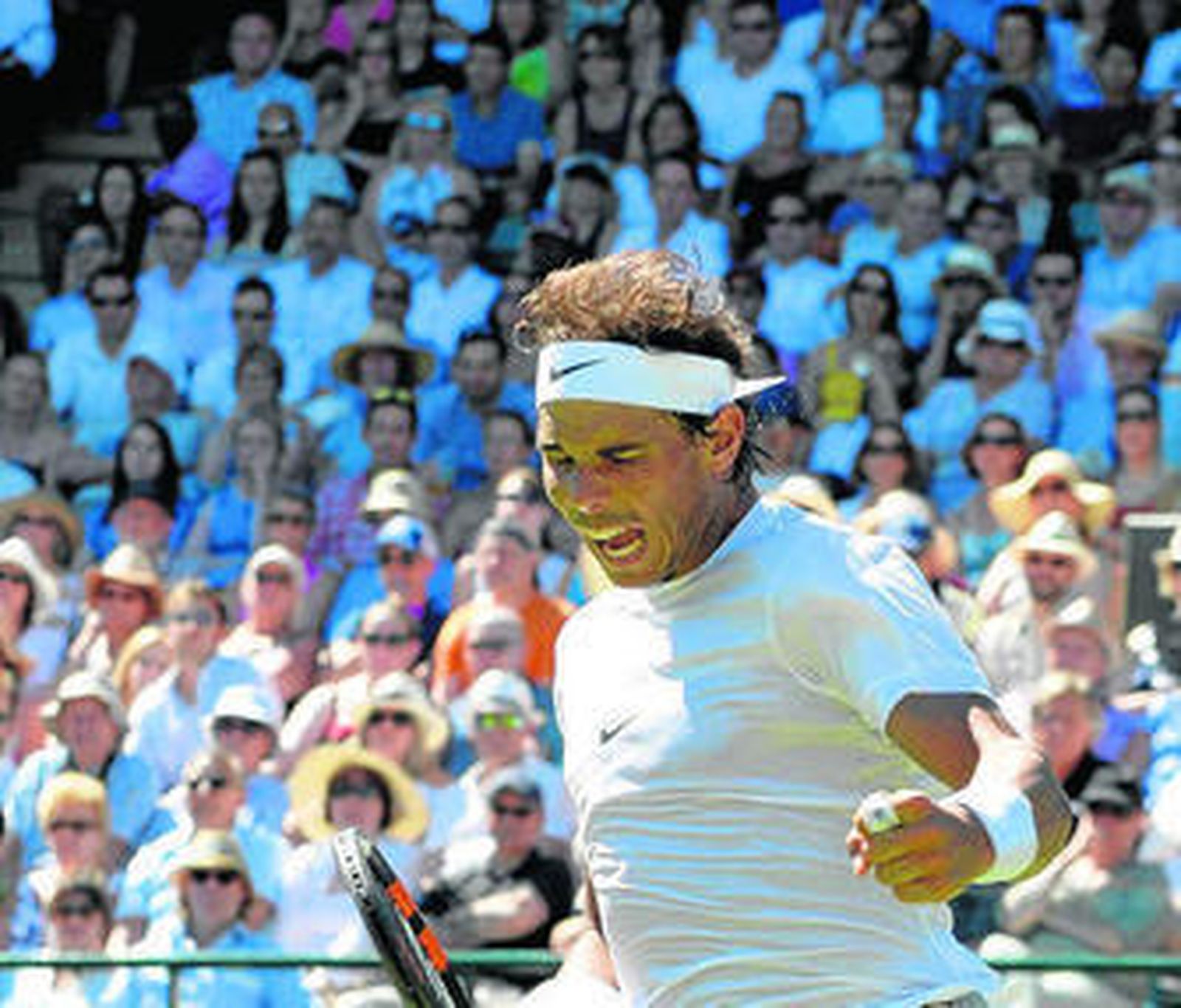 Rafael Nadal celebra un punto durante su partido de primera ronda frente a Thomaz Bellucci.