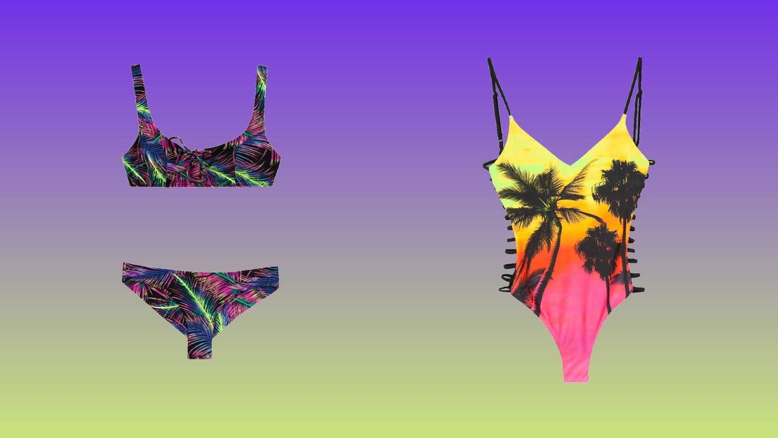 Bikini y bañador estampados, ambos de Bershka