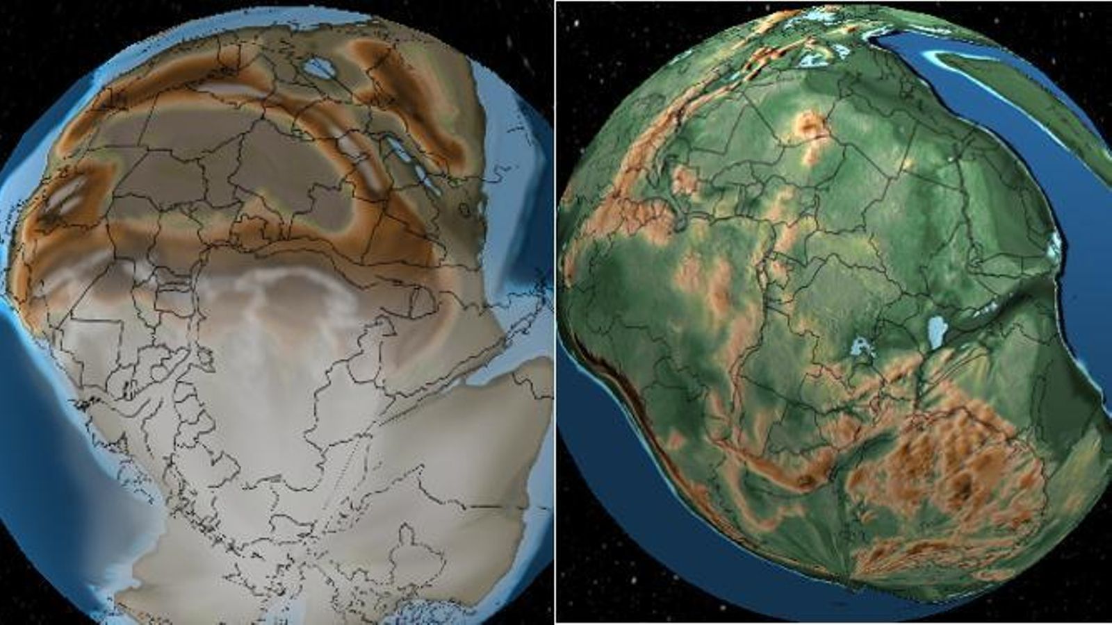 Una porción del supercontinente Pannotia y otra de Pangea.