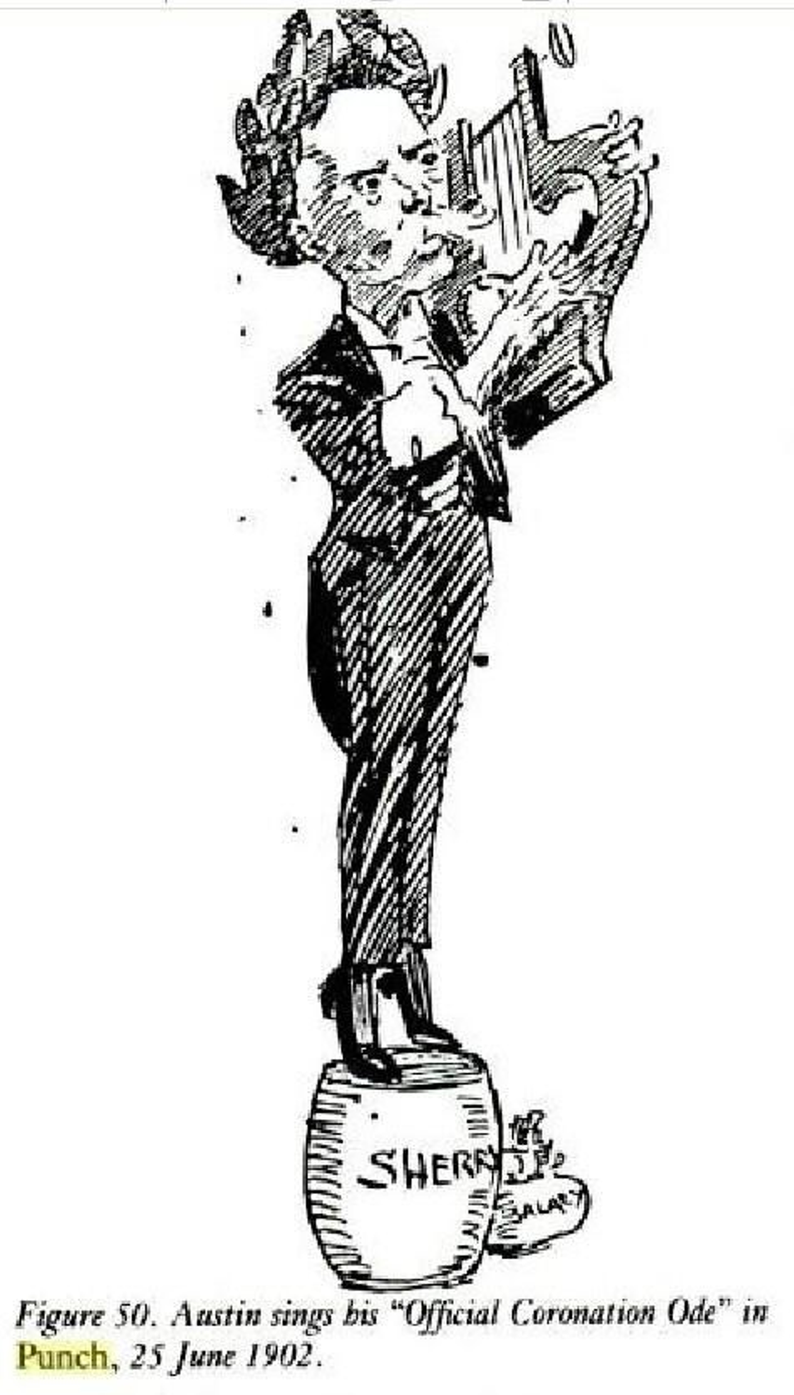 El Poeta Laureado Alfred Austin y su barril de sherry.